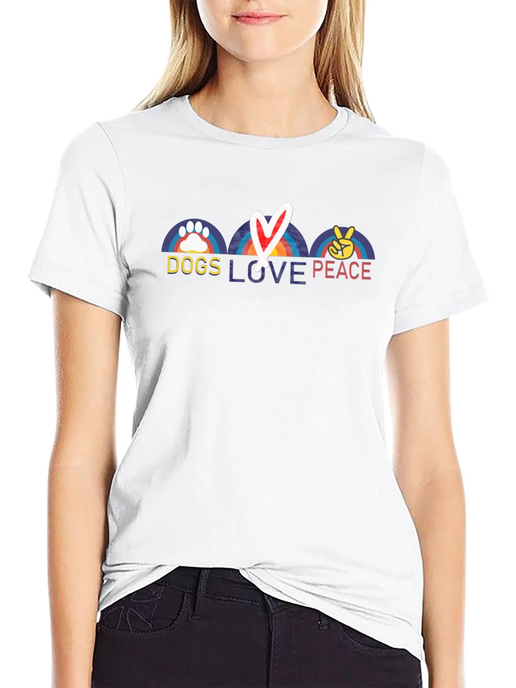 Dogs Love Peace T-Shirt - Rainbow Paw Heart & Sign product image 11