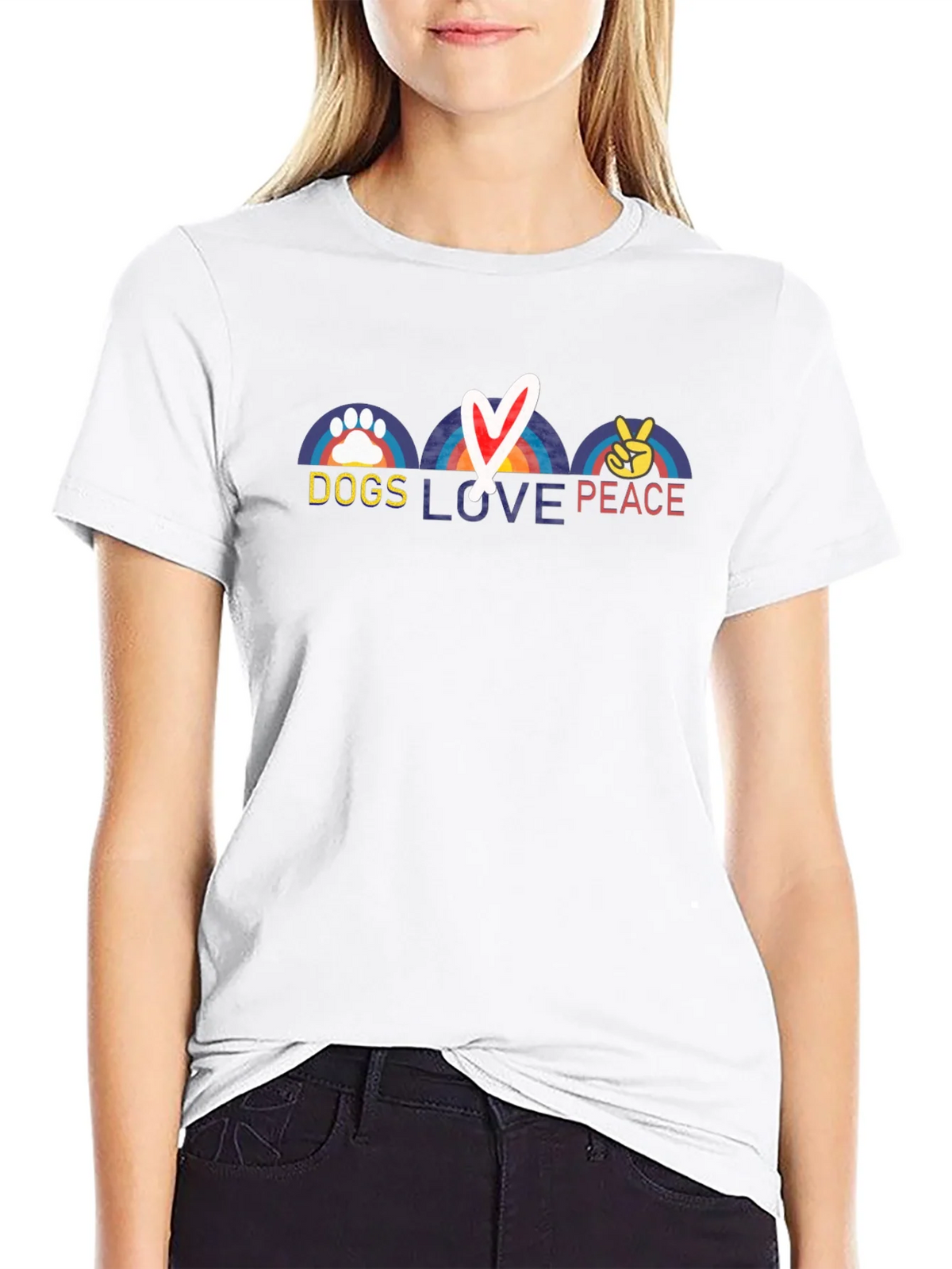 Dogs Love Peace T-Shirt - Rainbow Paw Heart & Sign product image 11