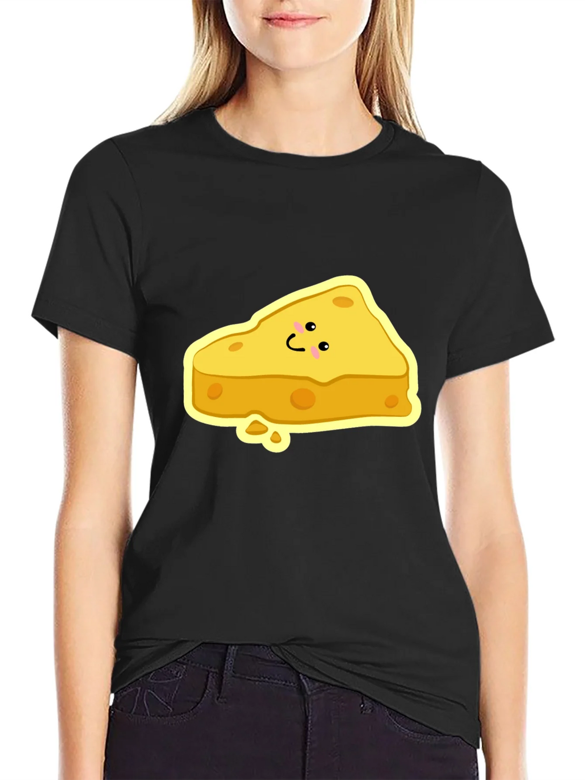 Cartoon Cheese Slice Black T-Shirt product image 5