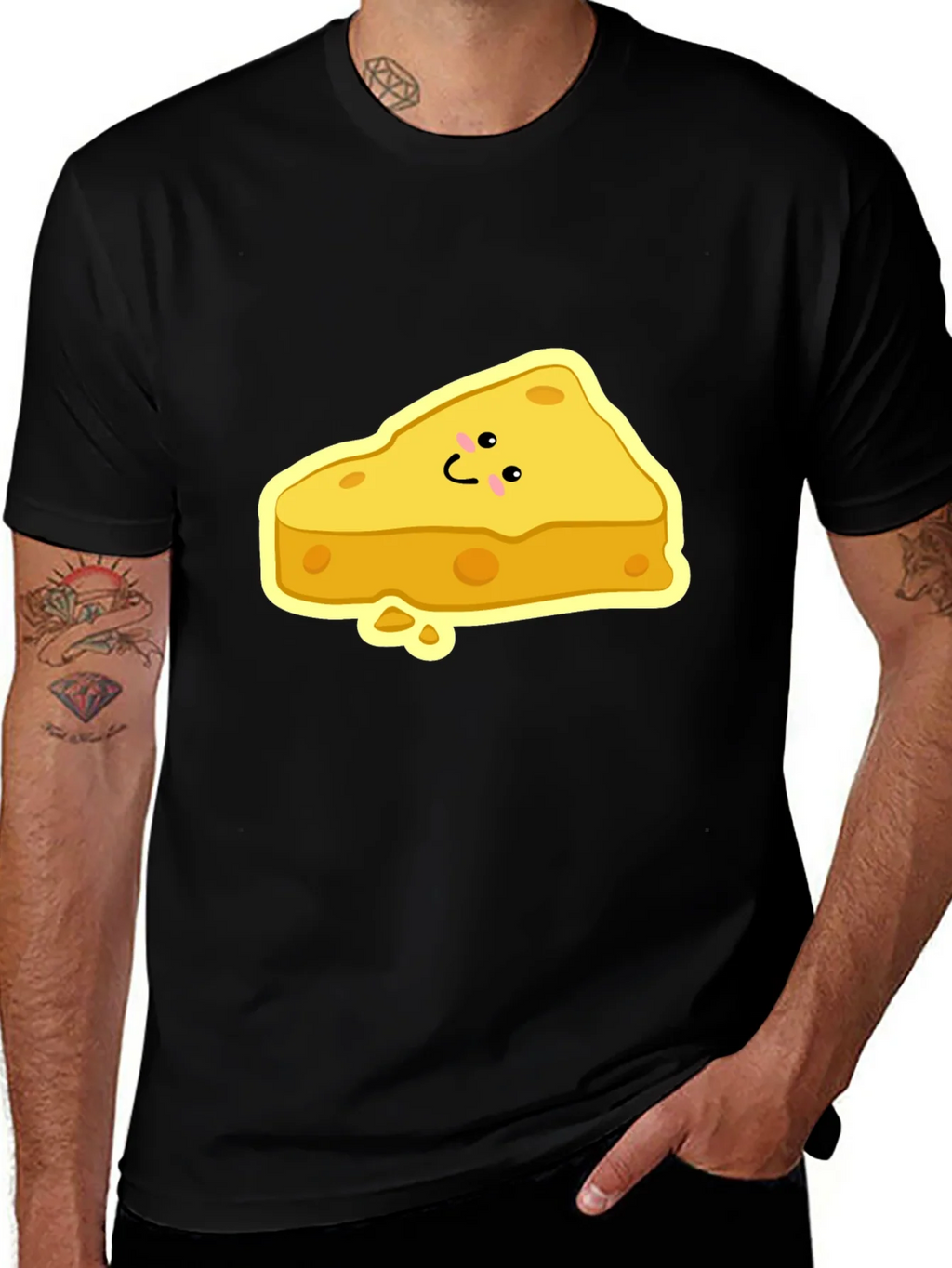 Cartoon Cheese Slice Black T-Shirt product image 1
