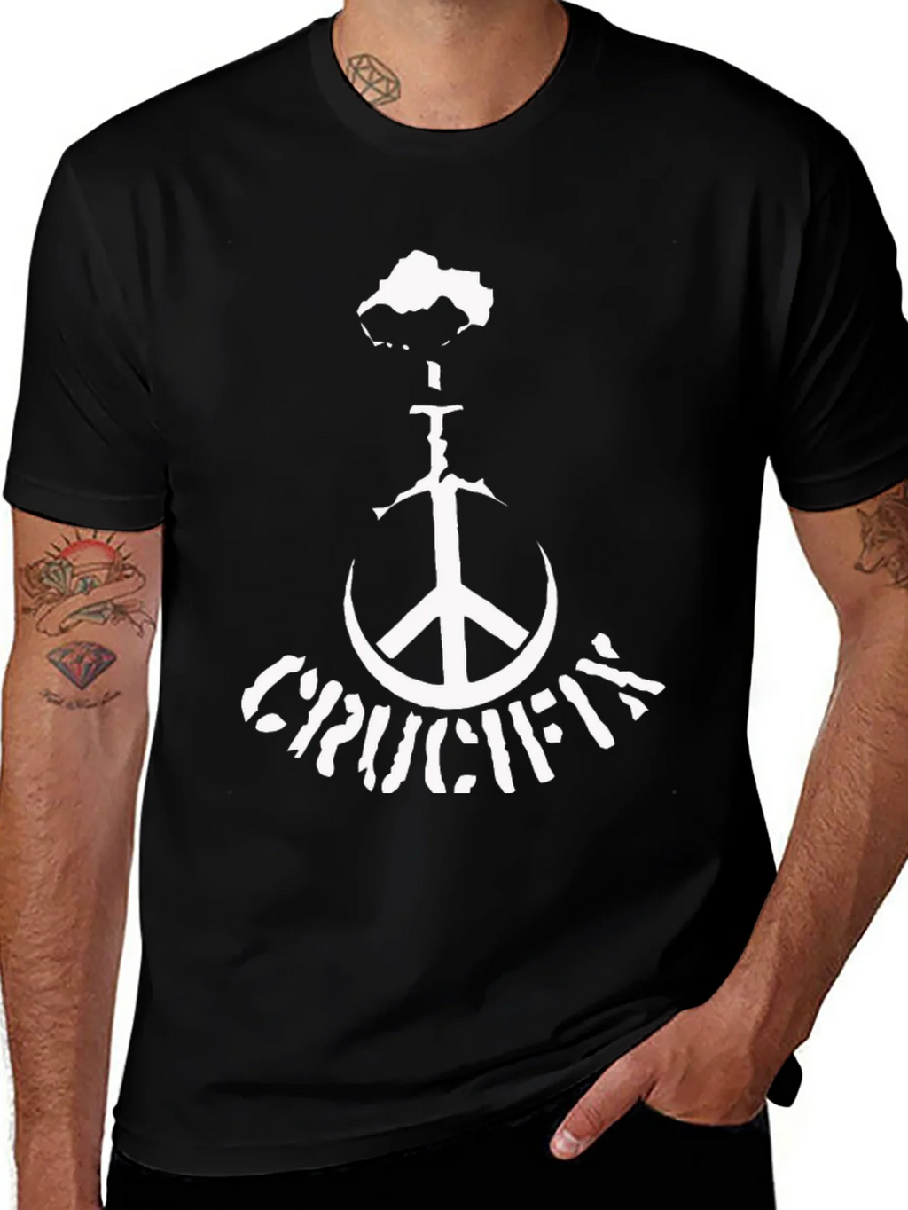 Crucifix Peace Sign Black T-Shirt product image 1