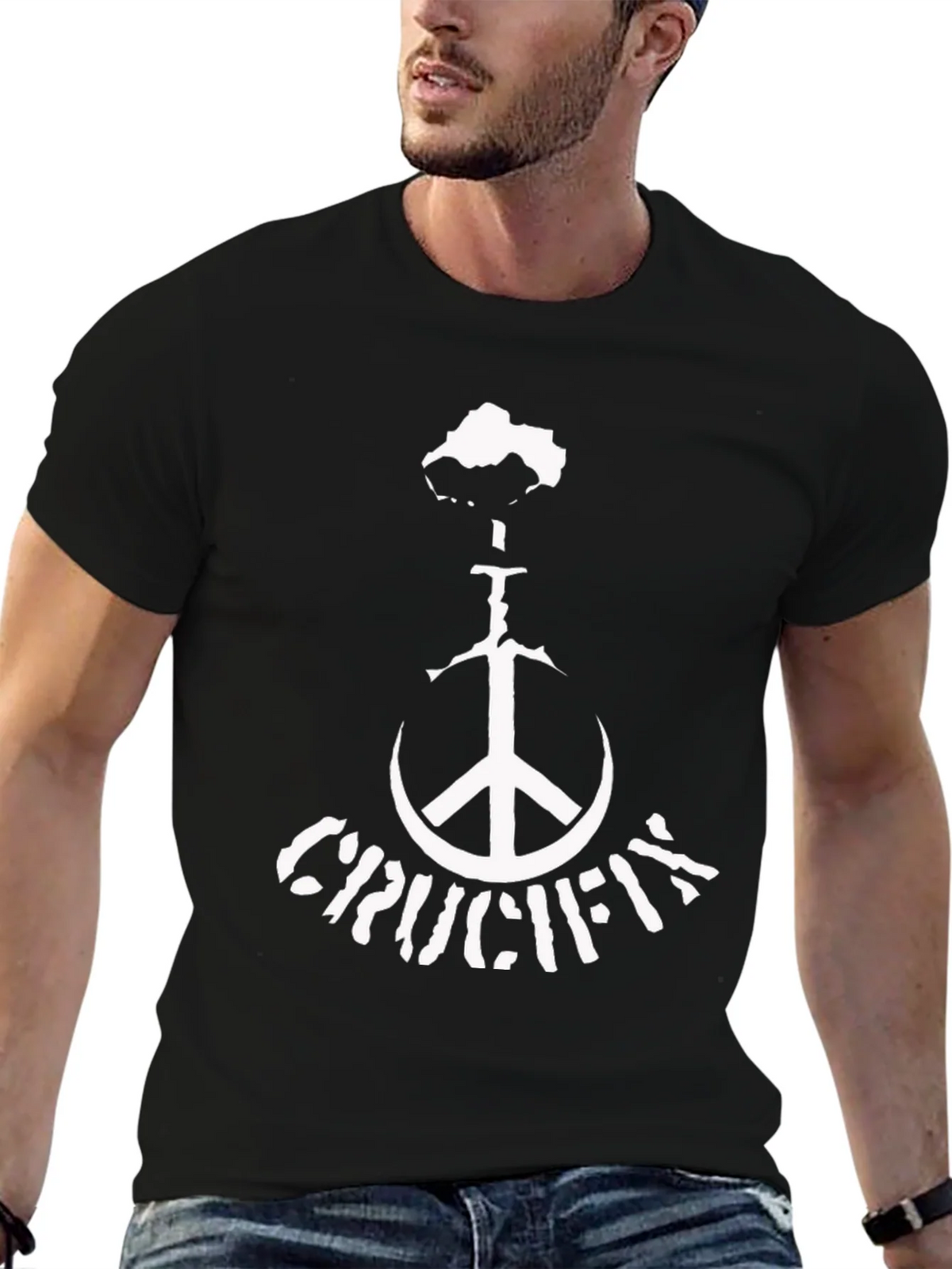 Crucifix Peace Sign Black T-Shirt product image 9
