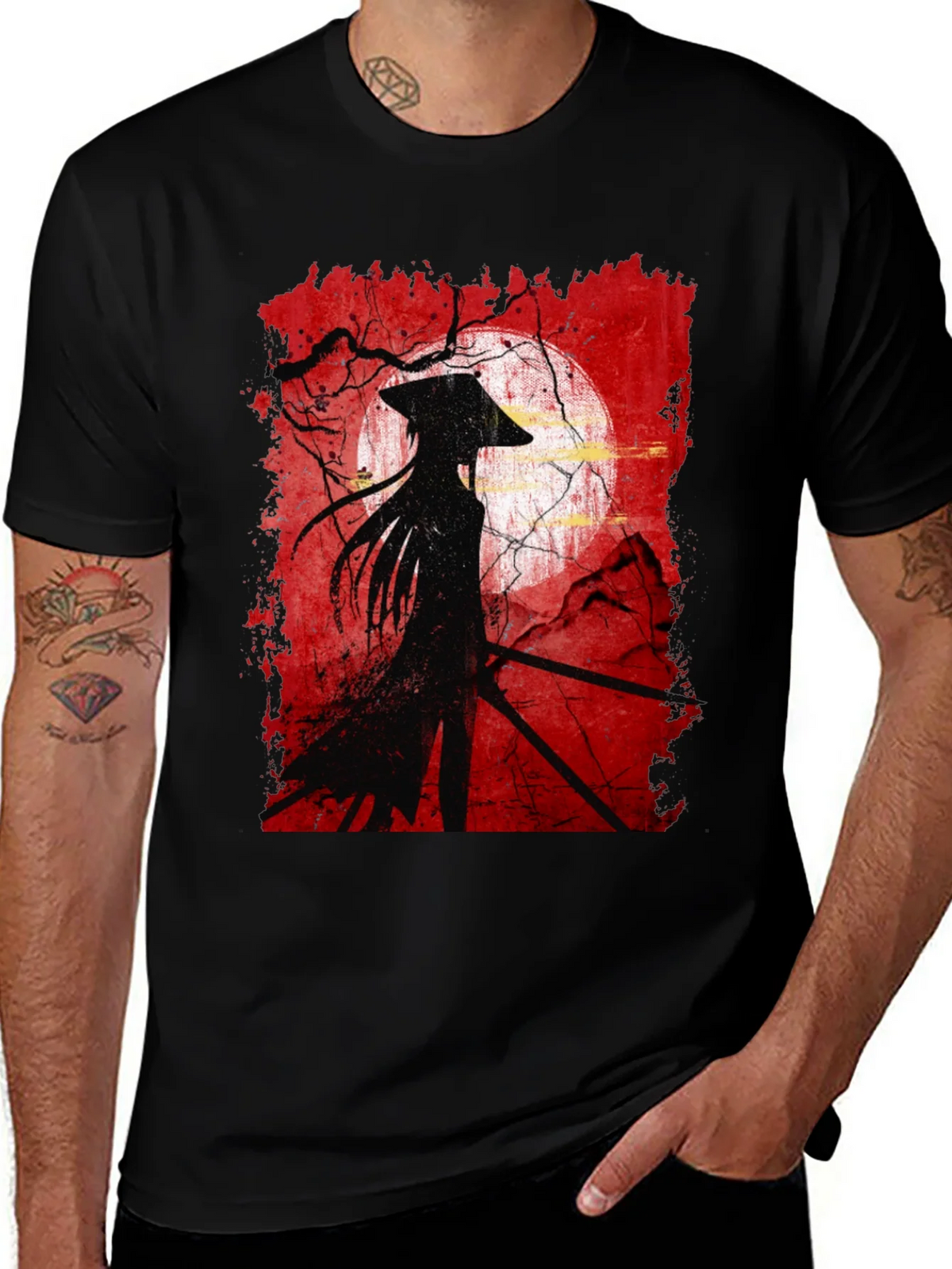 Samurai Silhouette Graphic Tee - Mens Black T-Shirt product image 1