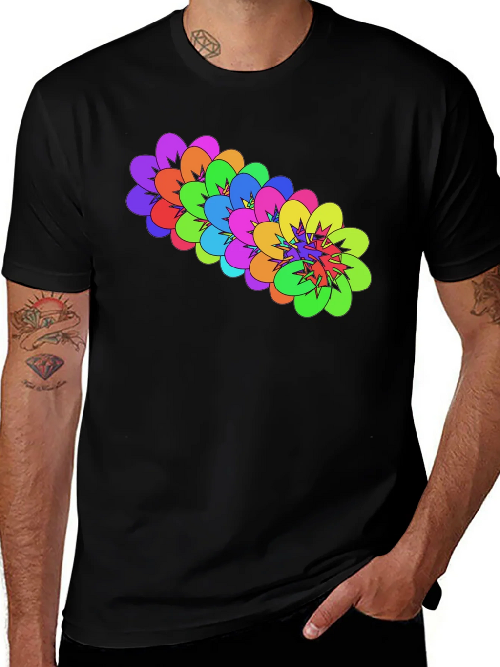 Colorful Floral Graphic Black T-Shirt product image 1