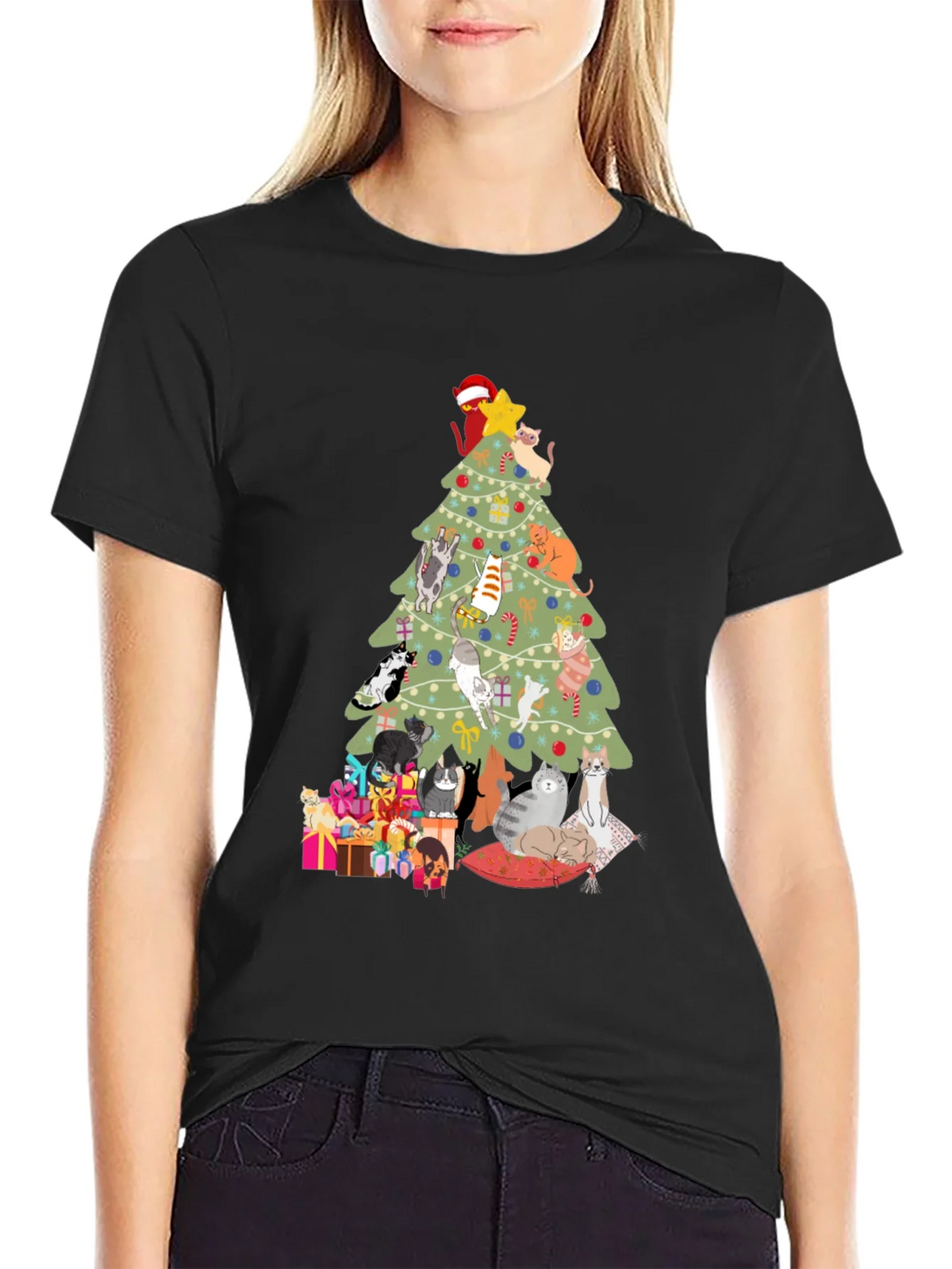 Cat Christmas Tree T-Shirt Holiday Tee product image 5