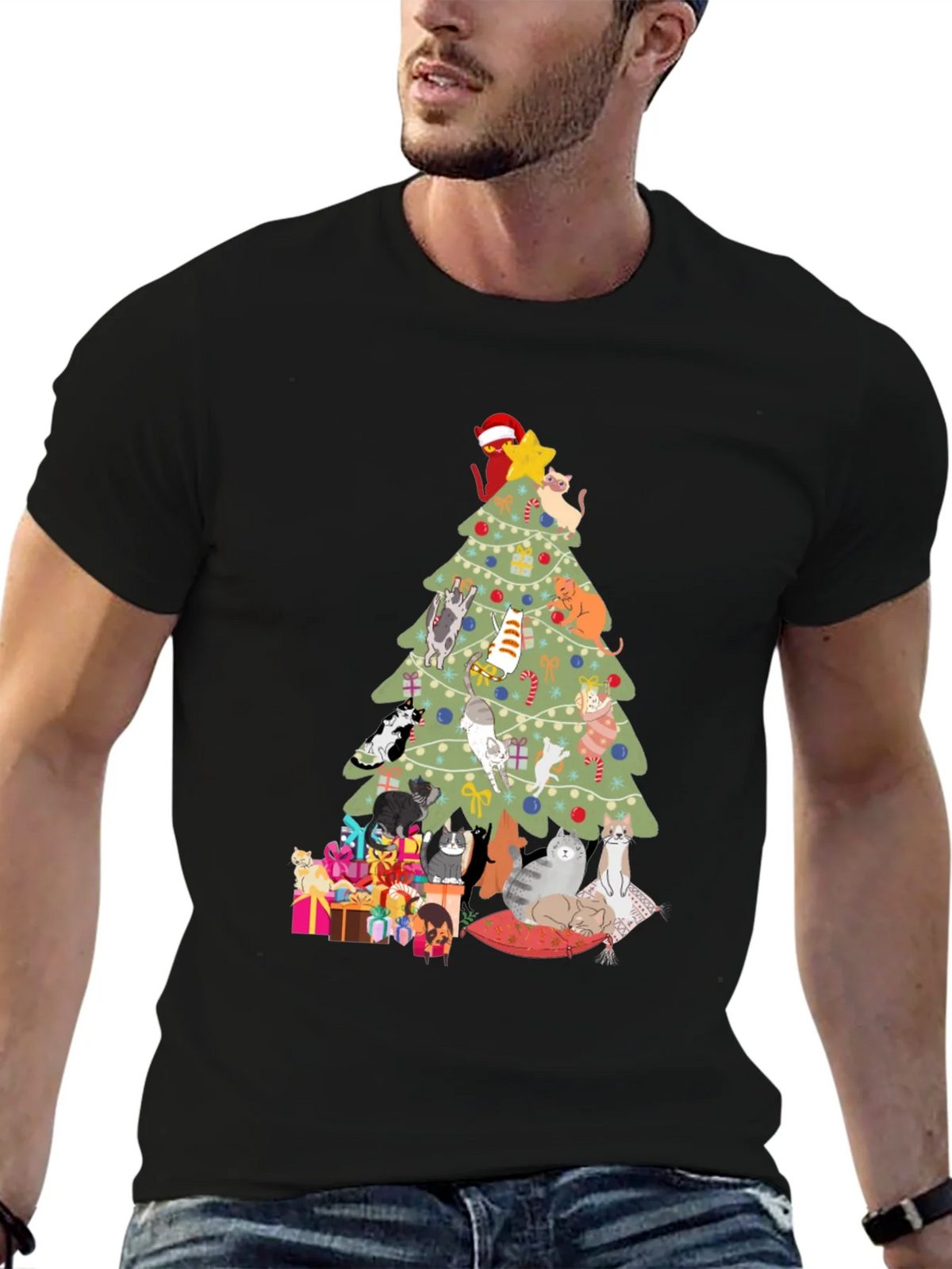 Cat Christmas Tree T-Shirt Holiday Tee product image 9