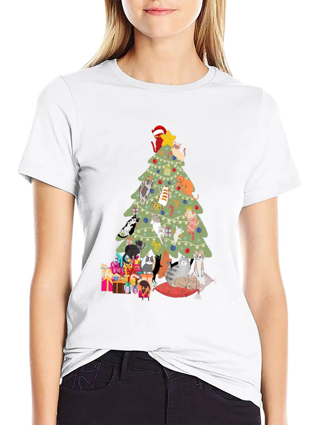 Cat Christmas Tree T-Shirt Holiday Tee product image 11