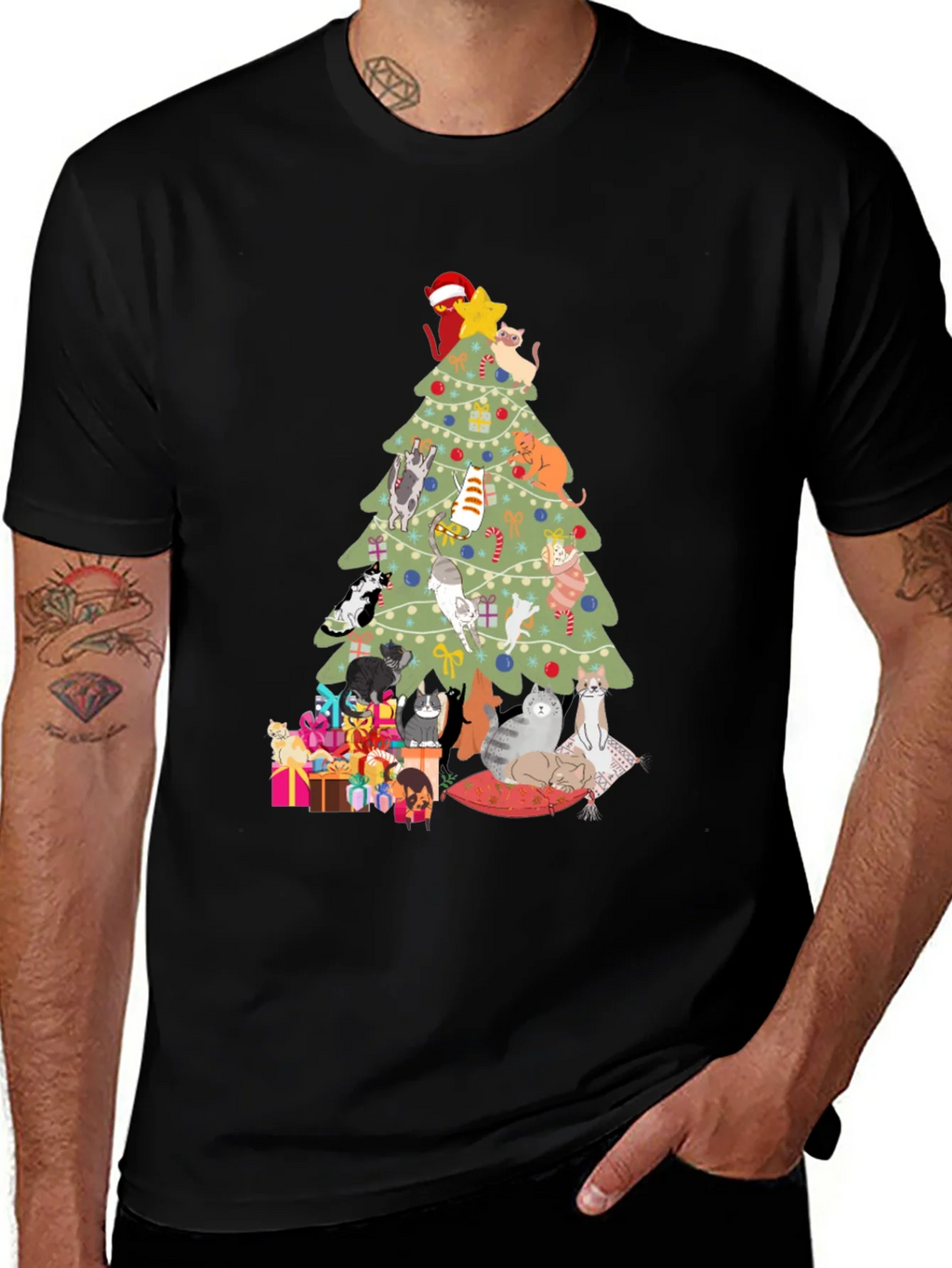 Cat Christmas Tree T-Shirt Holiday Tee product image 1