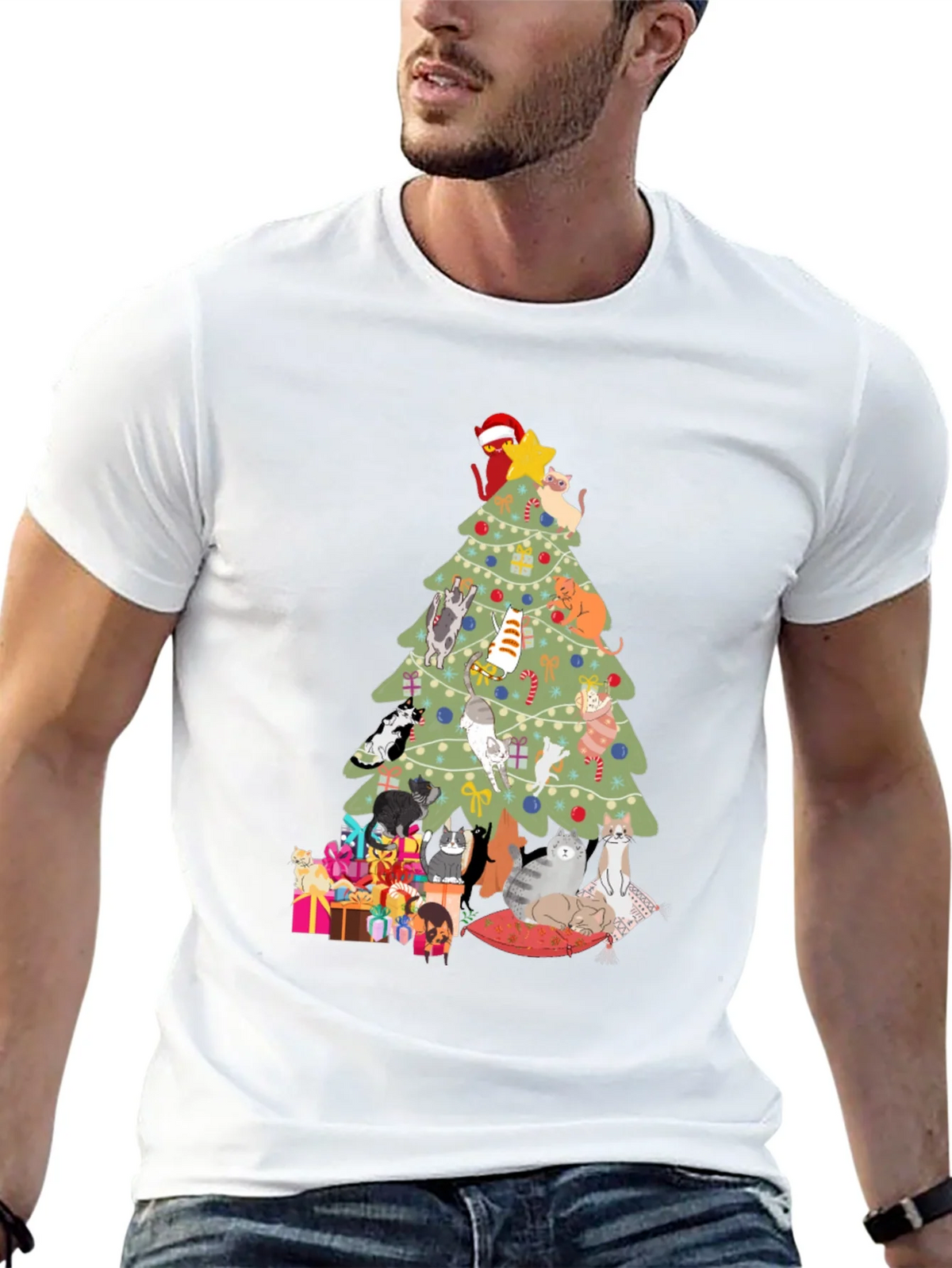 Cat Christmas Tree T-Shirt Holiday Tee product image 4