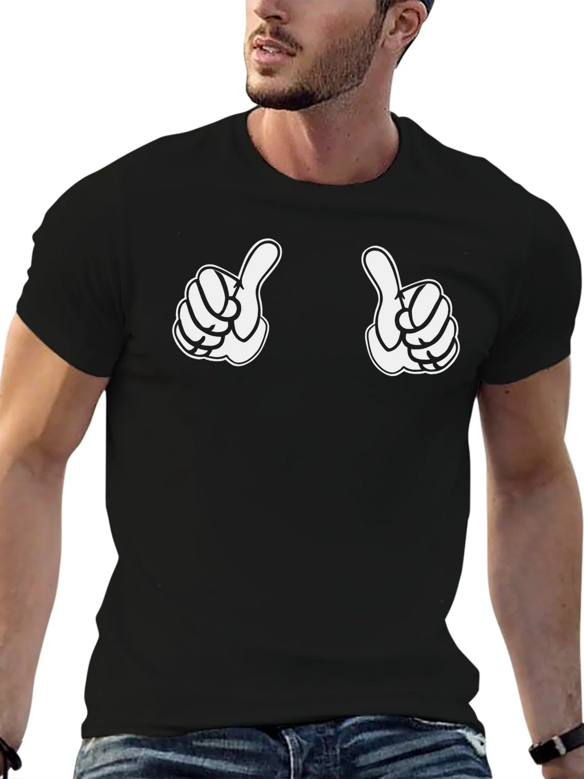 Thumbs Up Graphic Print Black T-Shirt product image 9