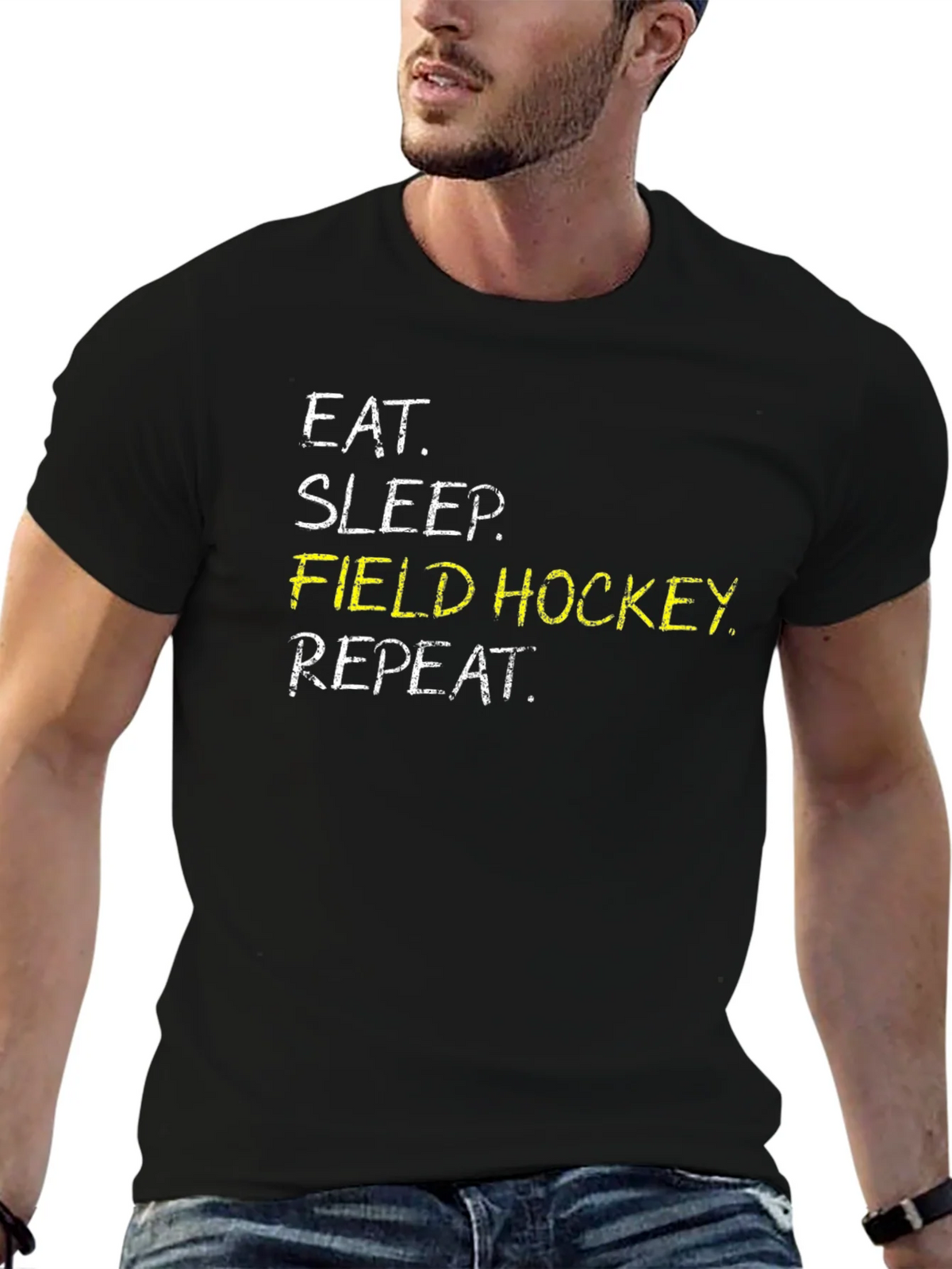 Eat Sleep Field Hockey Repeat Black T-Shirt product image 9
