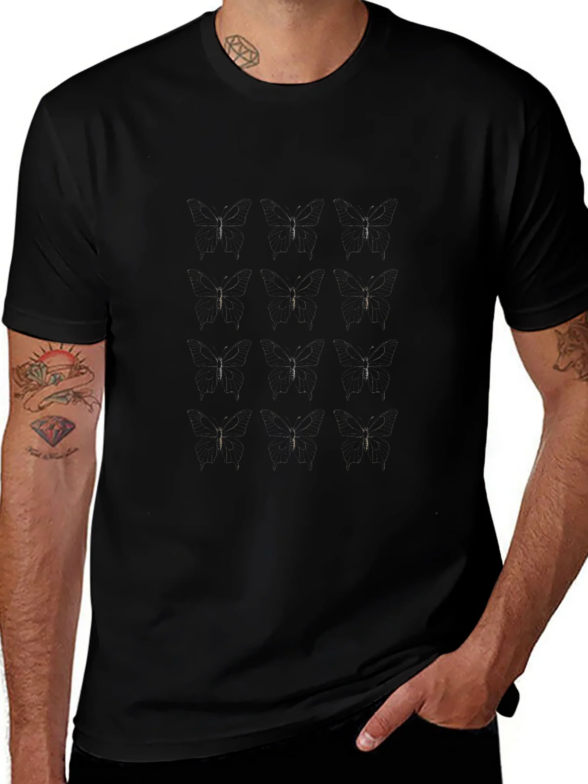Black Graphic Print Tee - Subtle Dragonfly Pattern product image 1
