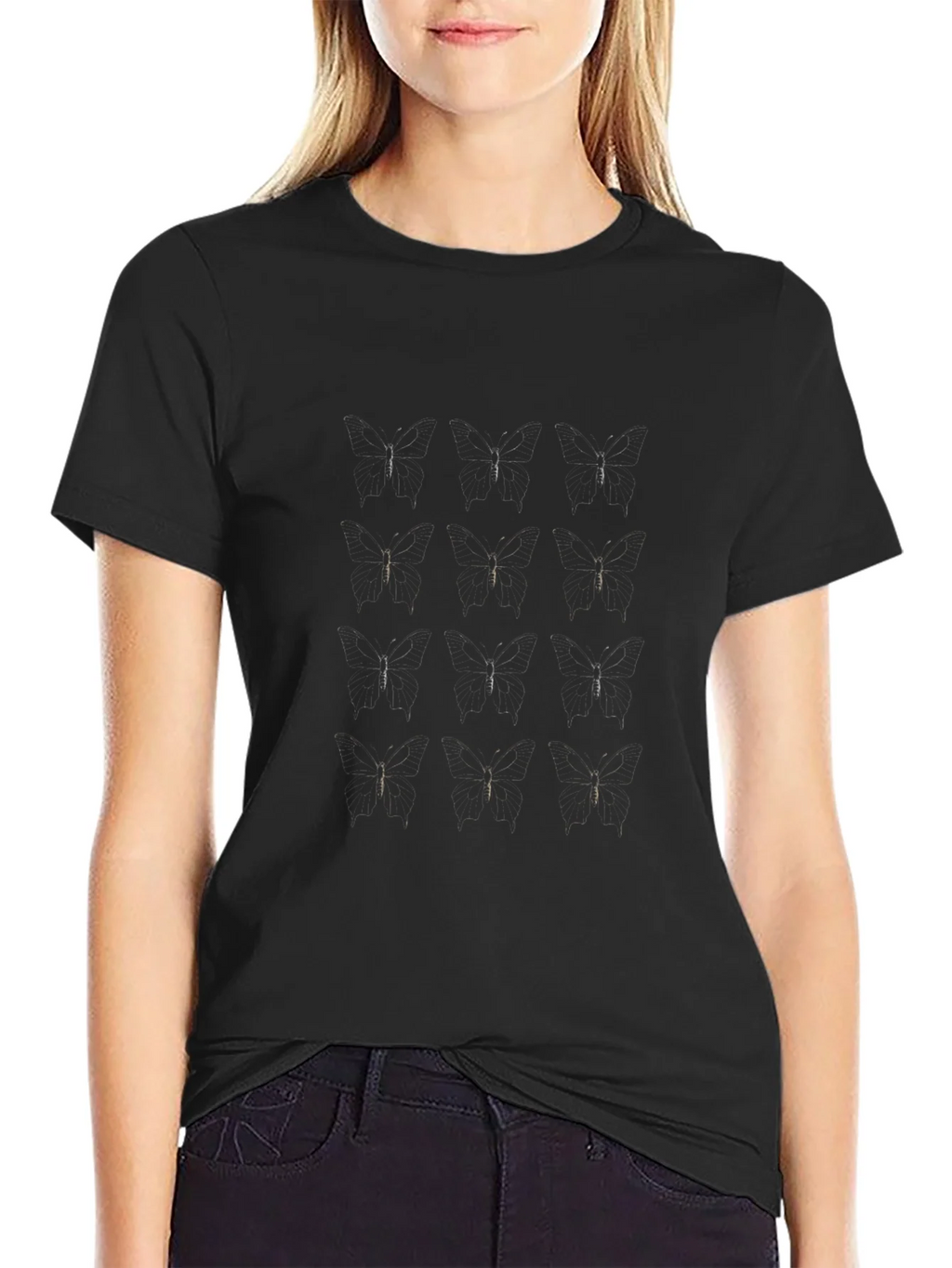Black Graphic Print Tee - Subtle Dragonfly Pattern product image 5