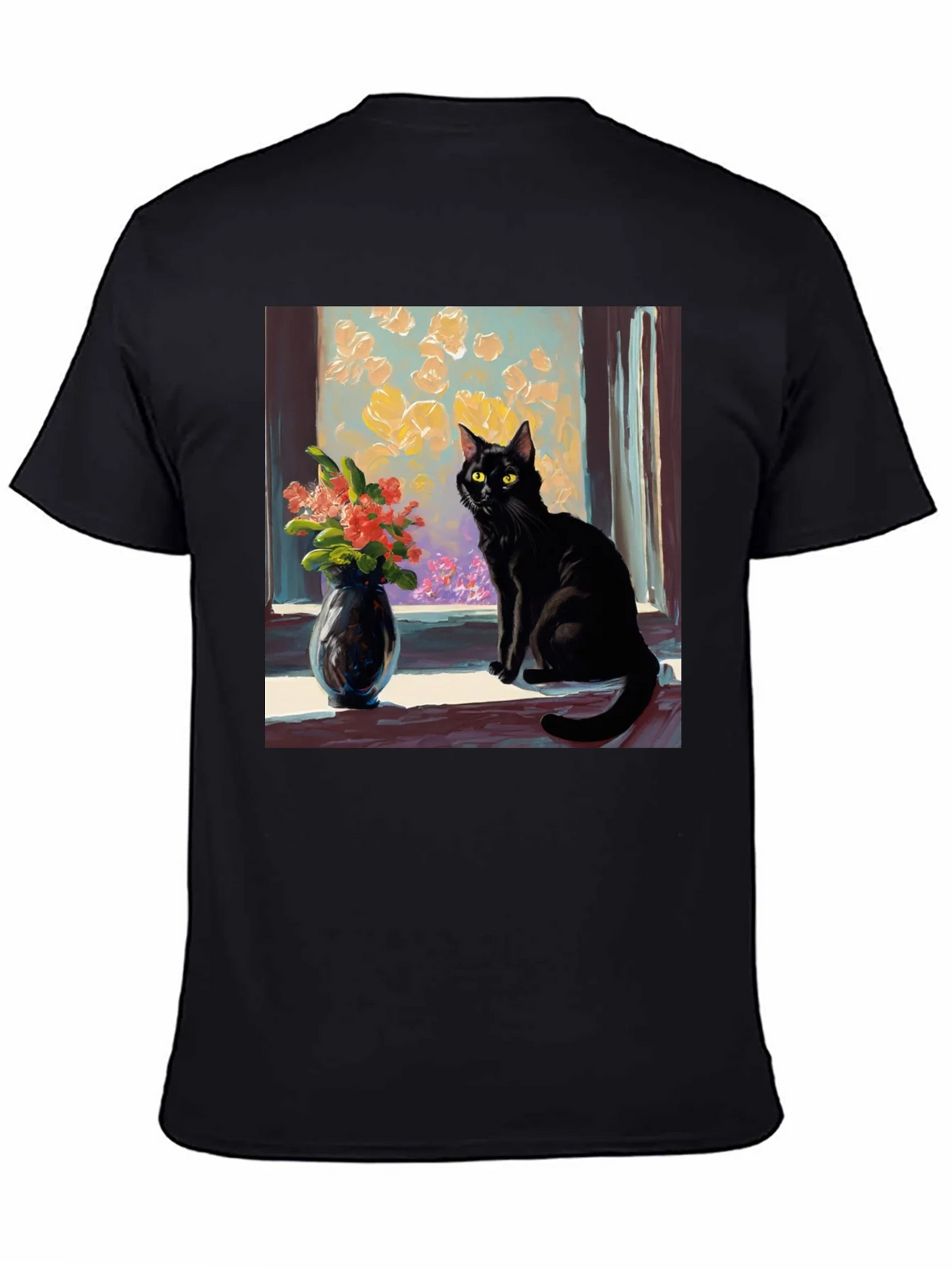 Black Cat Window Flowers T-Shirt product image 7