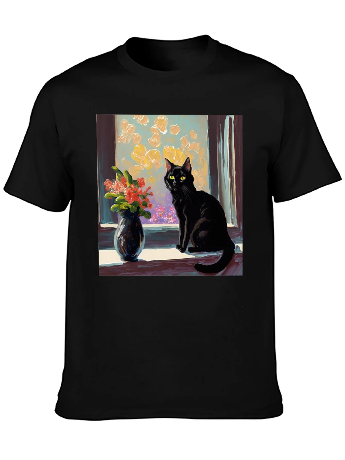 Black Cat Window Flowers T-Shirt product image 6