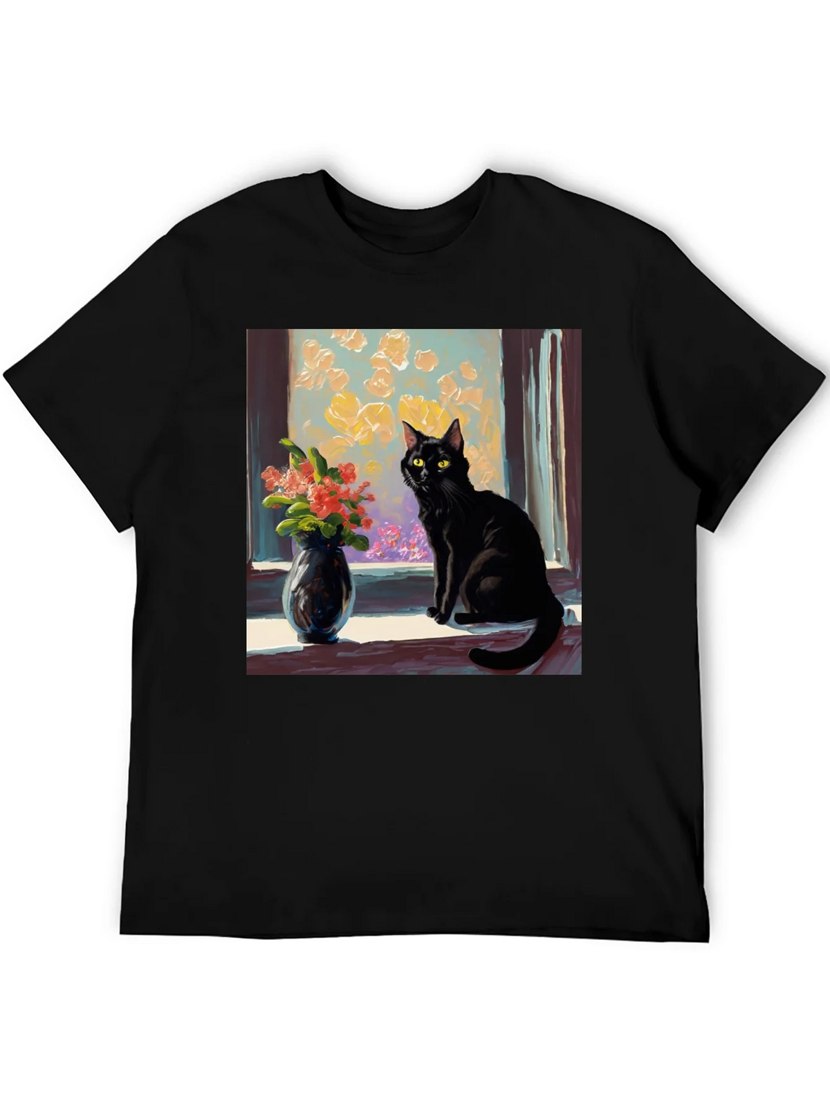 Black Cat Window Flowers T-Shirt product image 8