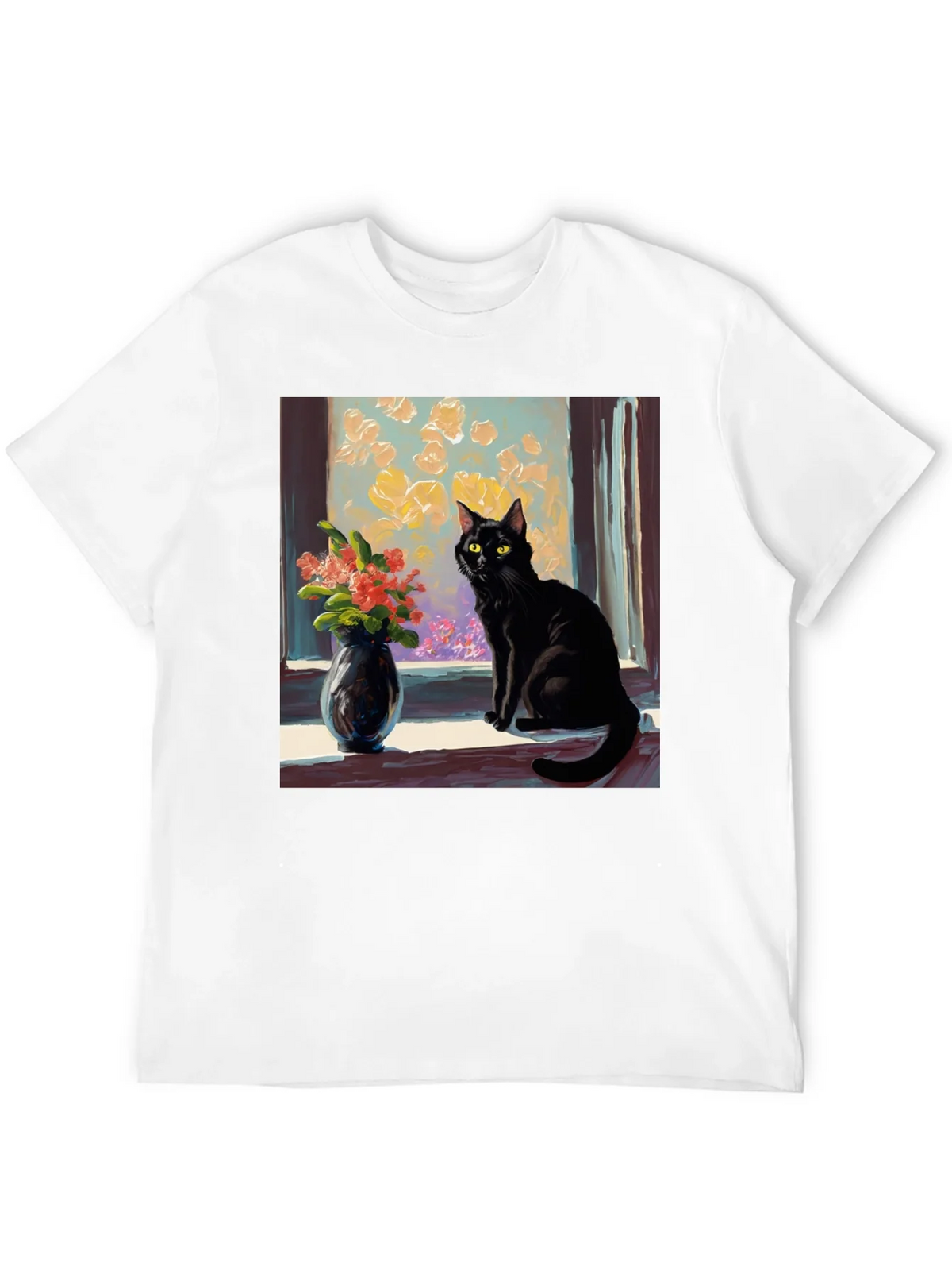 Black Cat Window Flowers T-Shirt product image 3