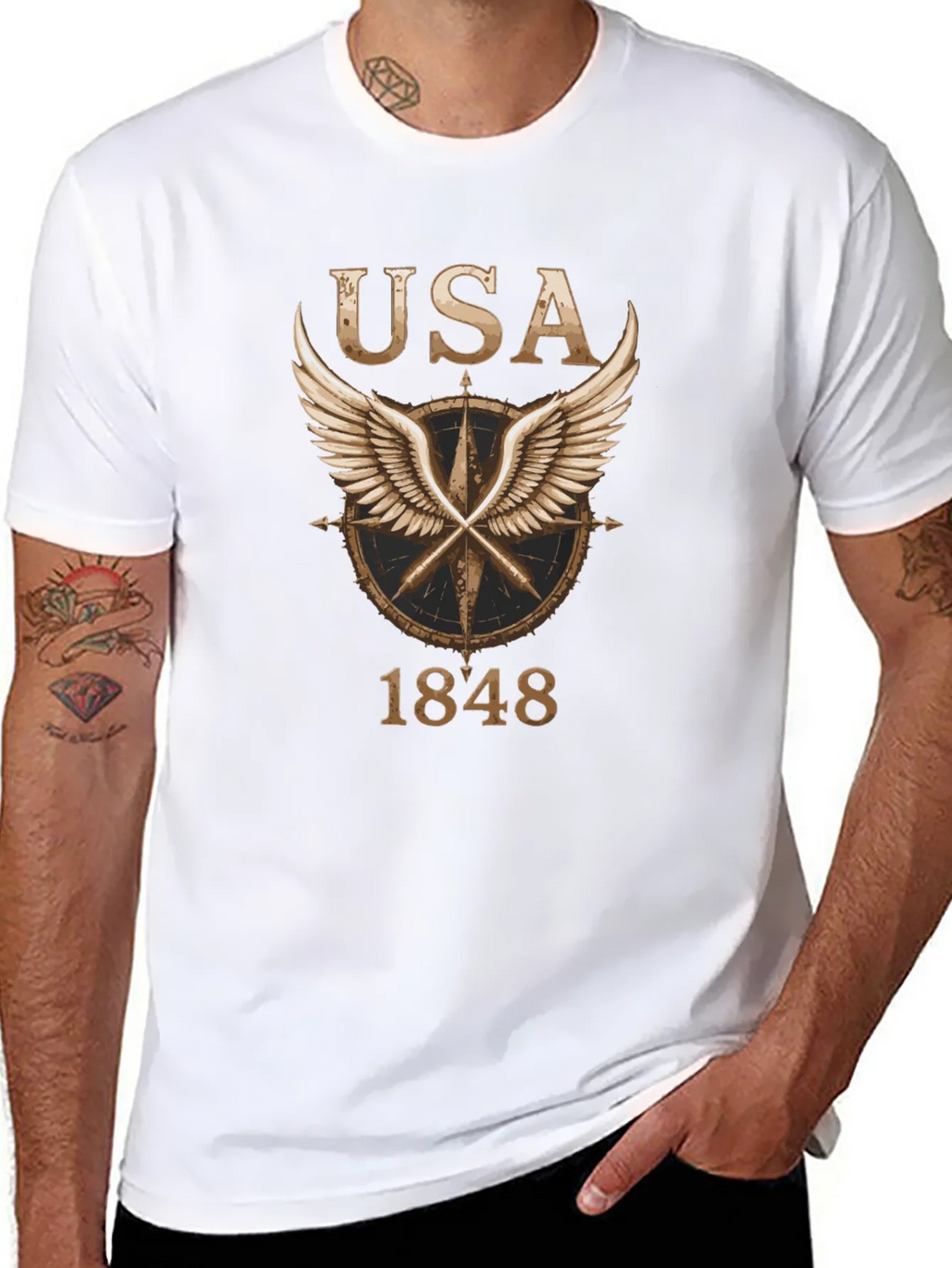 USA 1848 Winged Compass Black Graphic Tee product image 10