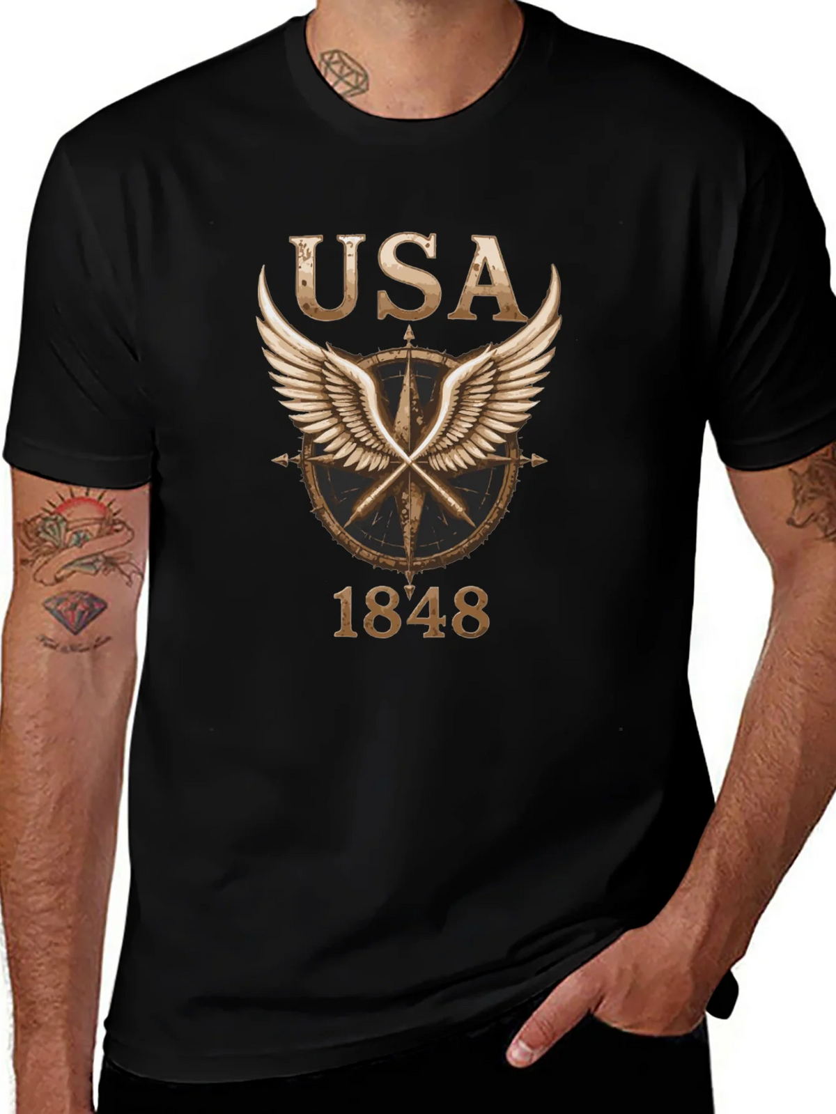 USA 1848 Winged Compass Black Graphic Tee product image 1