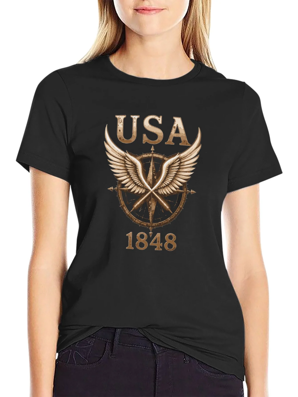 USA 1848 Winged Compass Black Graphic Tee product image 5