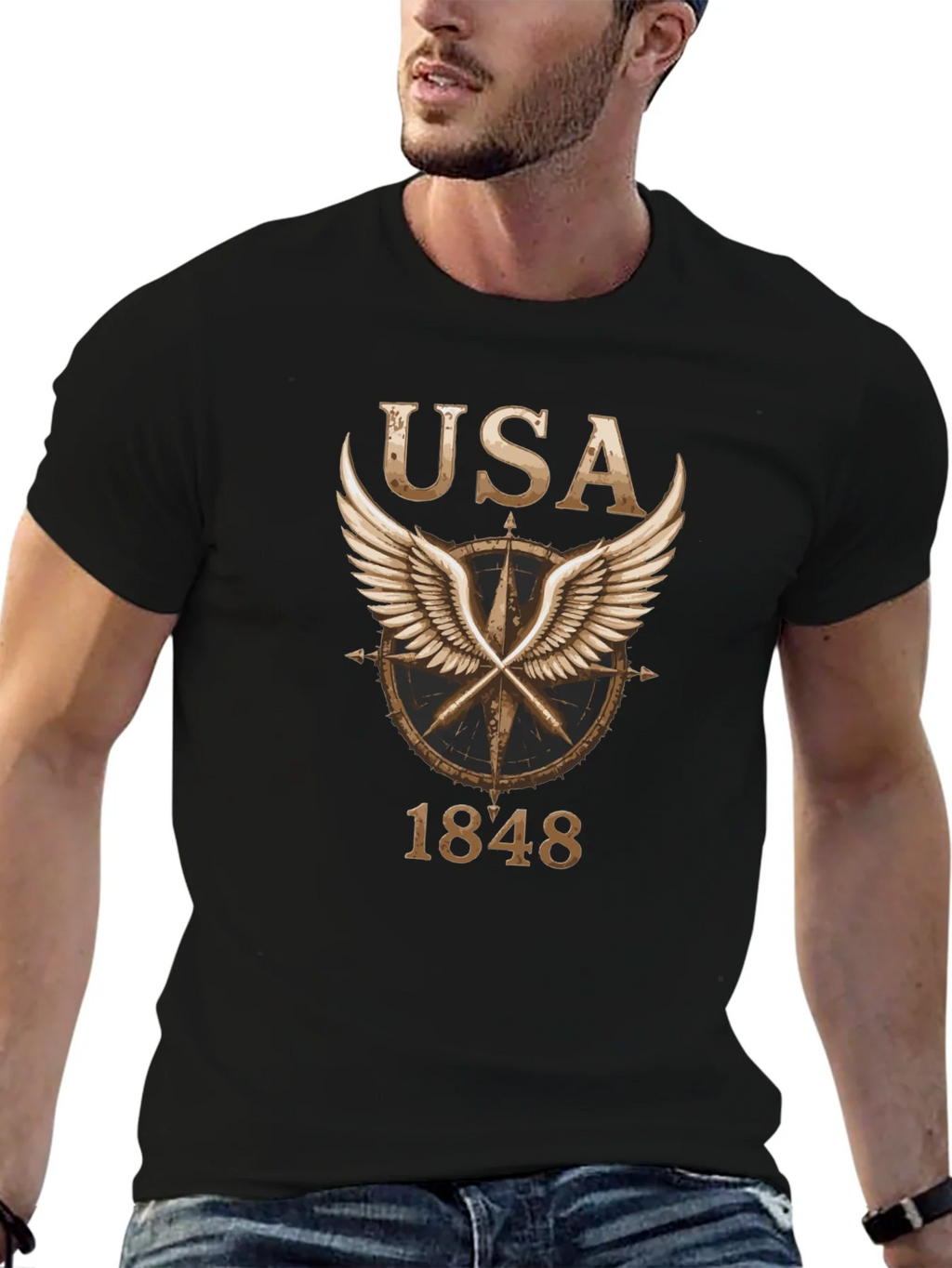 USA 1848 Winged Compass Black Graphic Tee product image 9