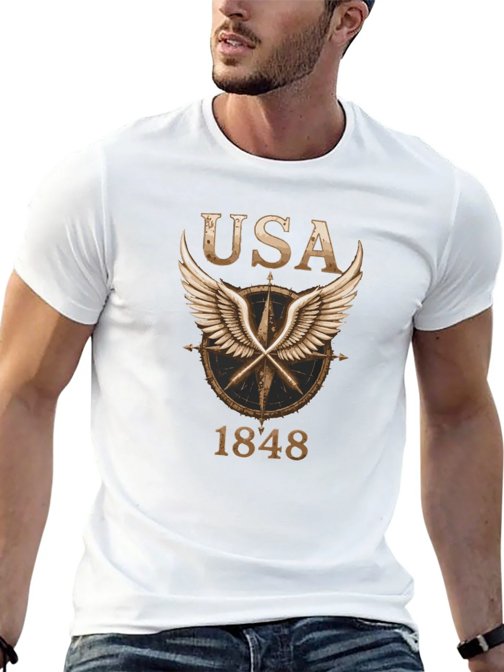 USA 1848 Winged Compass Black Graphic Tee product image 4