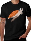 Cartoon Turtle Graphic Tee - Black Cotton T-Shirt product image 1