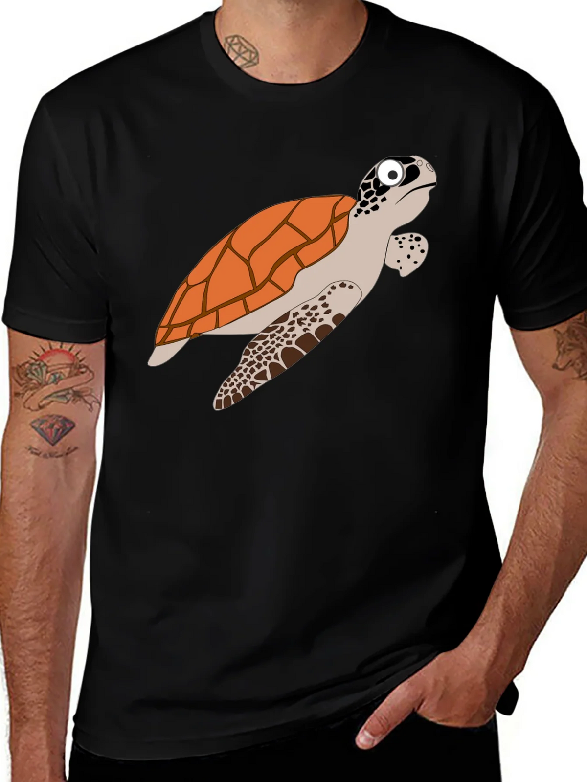 Cartoon Turtle Graphic Tee - Black Cotton T-Shirt product image 1