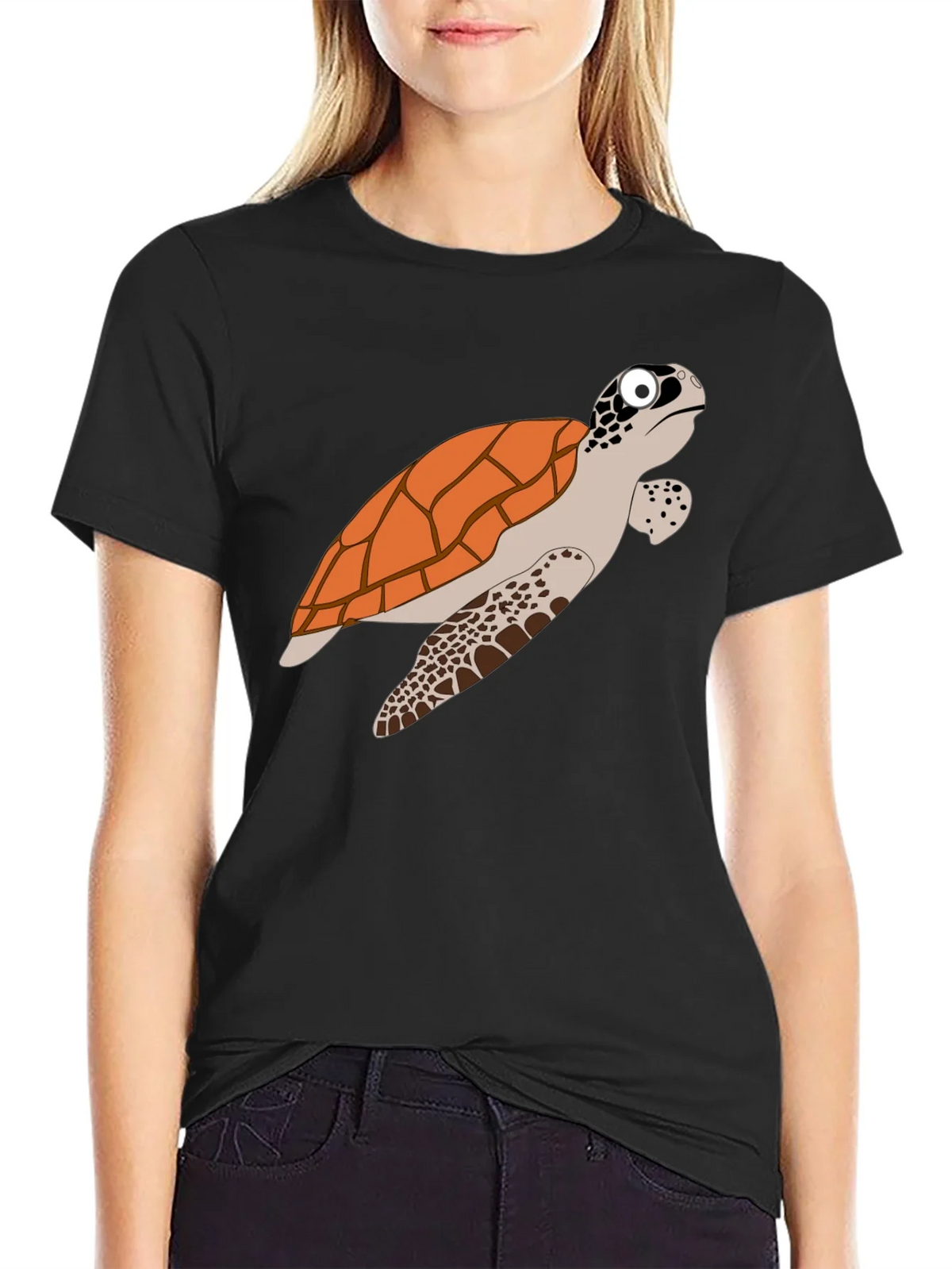 Cartoon Turtle Graphic Tee - Black Cotton T-Shirt product image 5