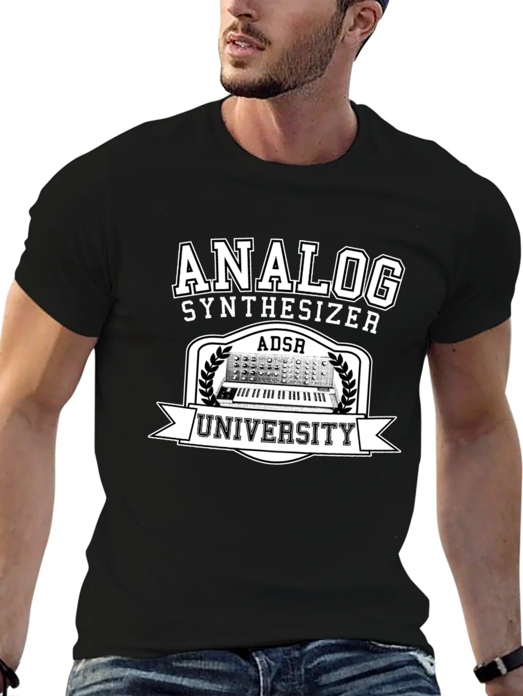Analog Synthesizer University Black Graphic T-Shirt product image 9