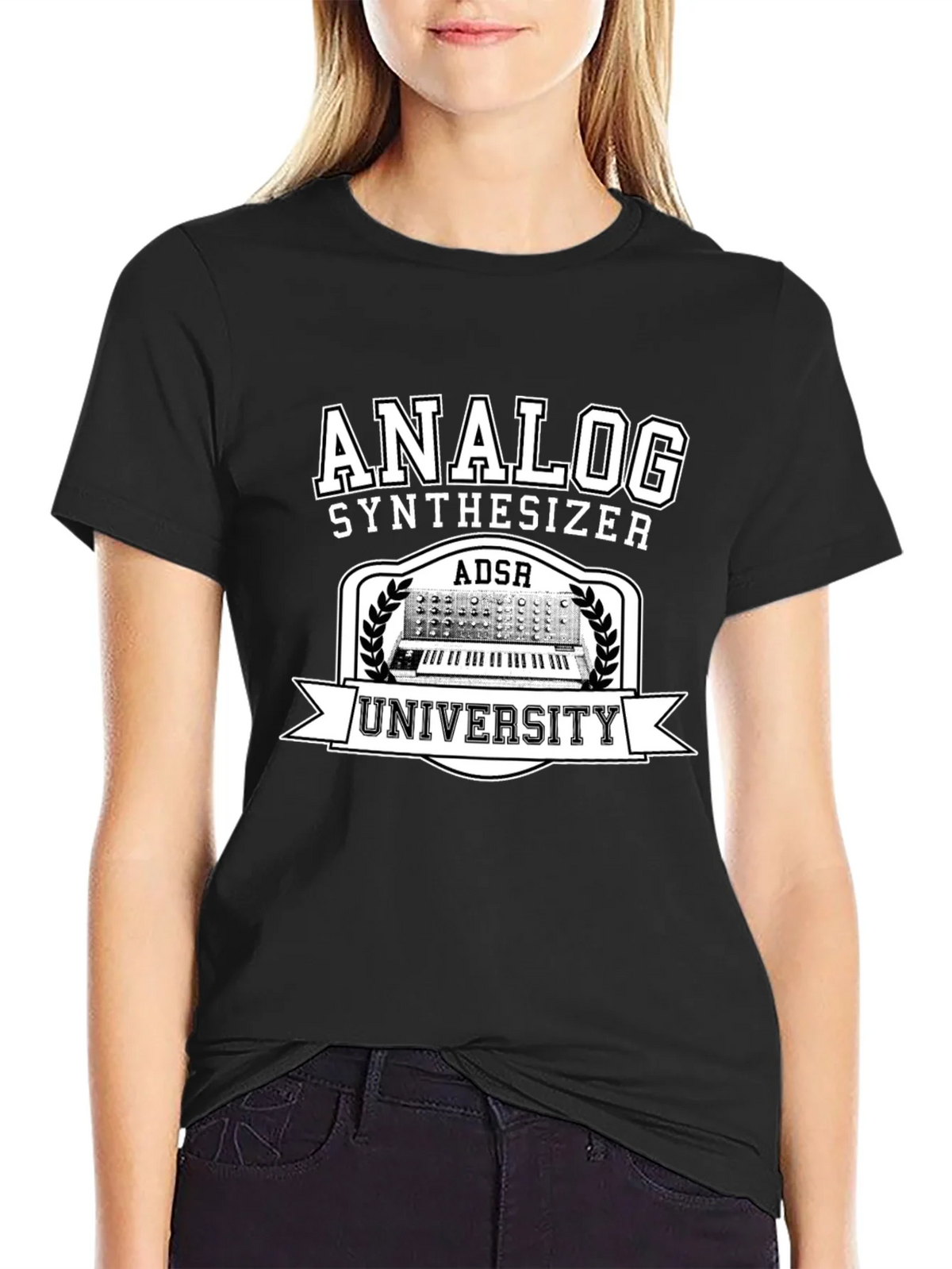 Analog Synthesizer University Black Graphic T-Shirt product image 5