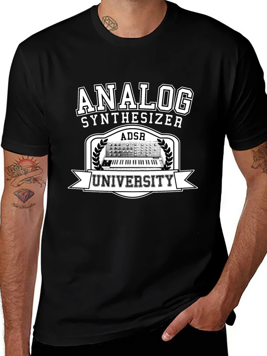 Analog Synthesizer University Black Graphic T-Shirt product image 1