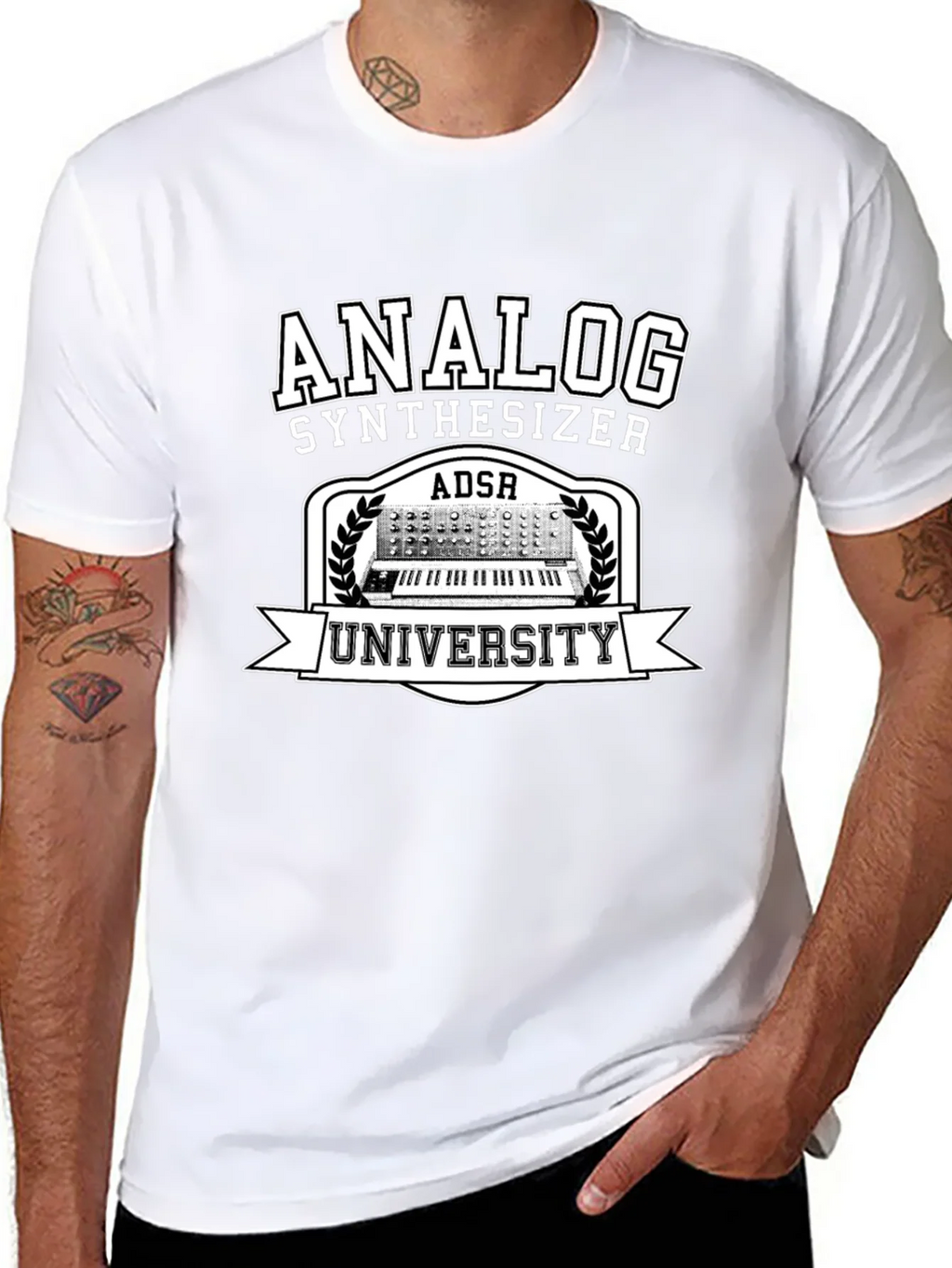 Analog Synthesizer University Black Graphic T-Shirt product image 10