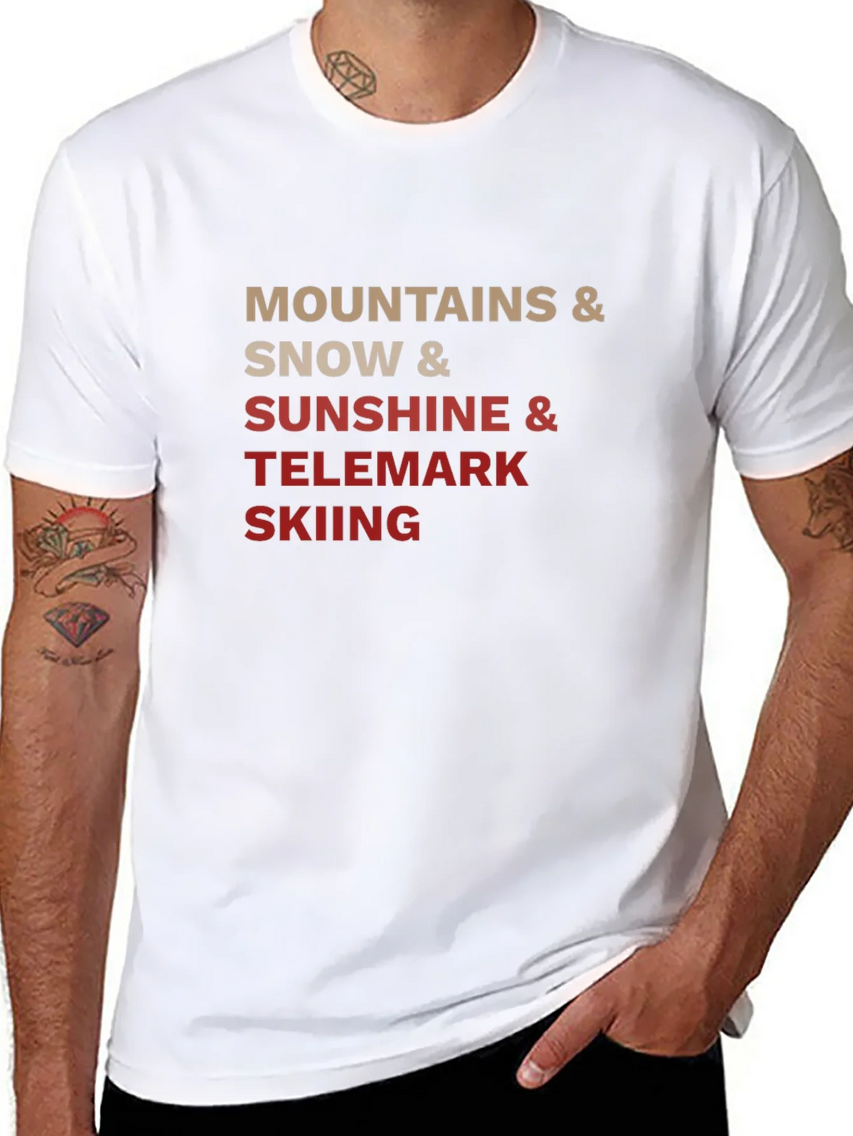 Mountains Snow Sunshine Telemark Skiing Black T-Shirt product image 10