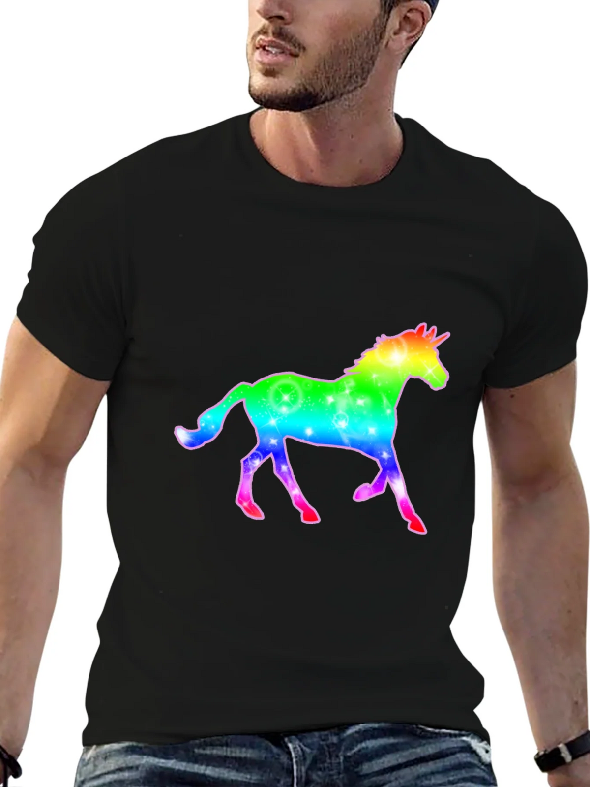 Rainbow Unicorn Graphic Black T-Shirt product image 8