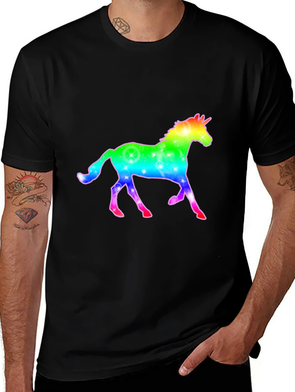 Rainbow Unicorn Graphic Black T-Shirt product image 1
