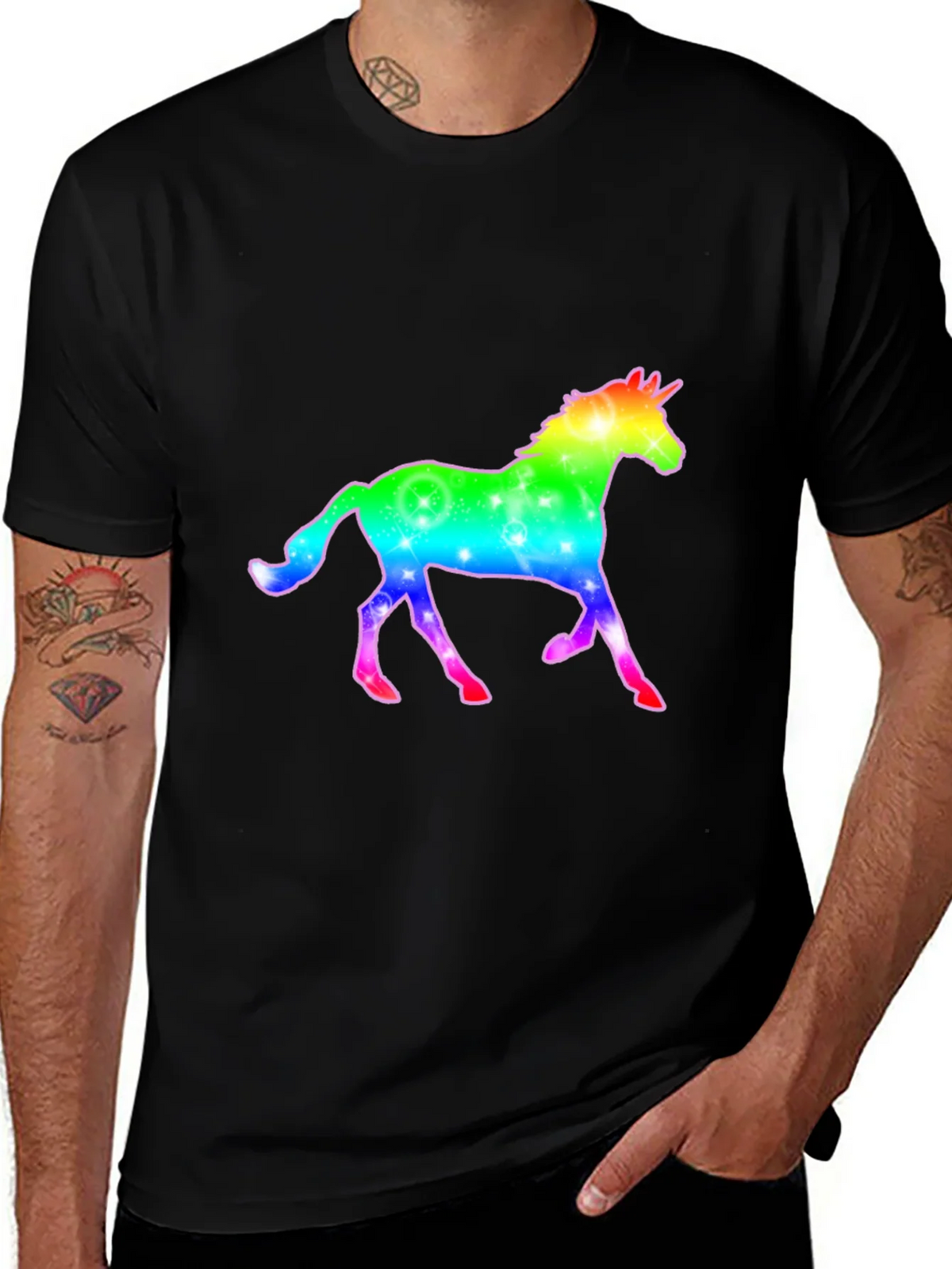 Rainbow Unicorn Graphic Black T-Shirt product image 1