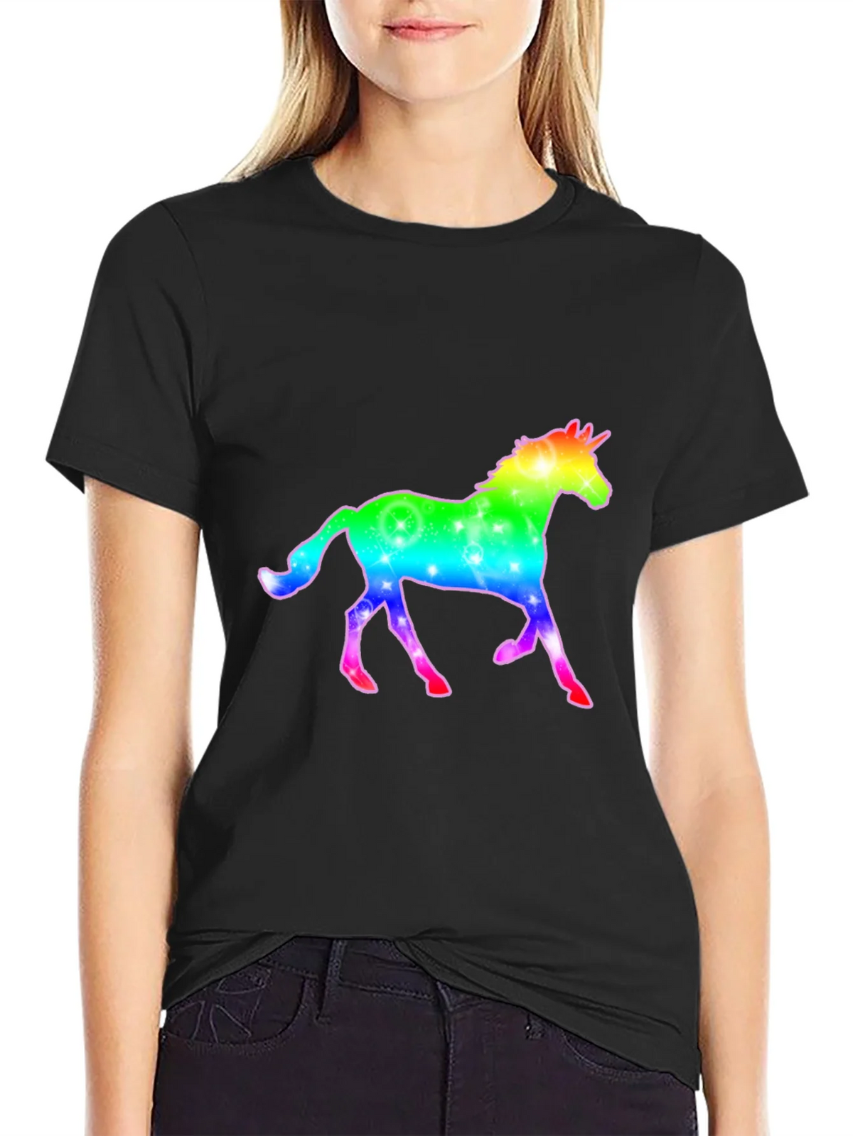 Rainbow Unicorn Graphic Black T-Shirt product image 4