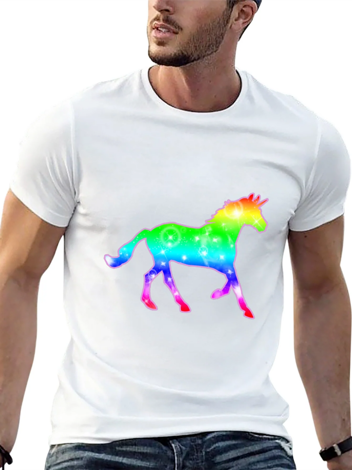 Rainbow Unicorn Graphic Black T-Shirt product image 3
