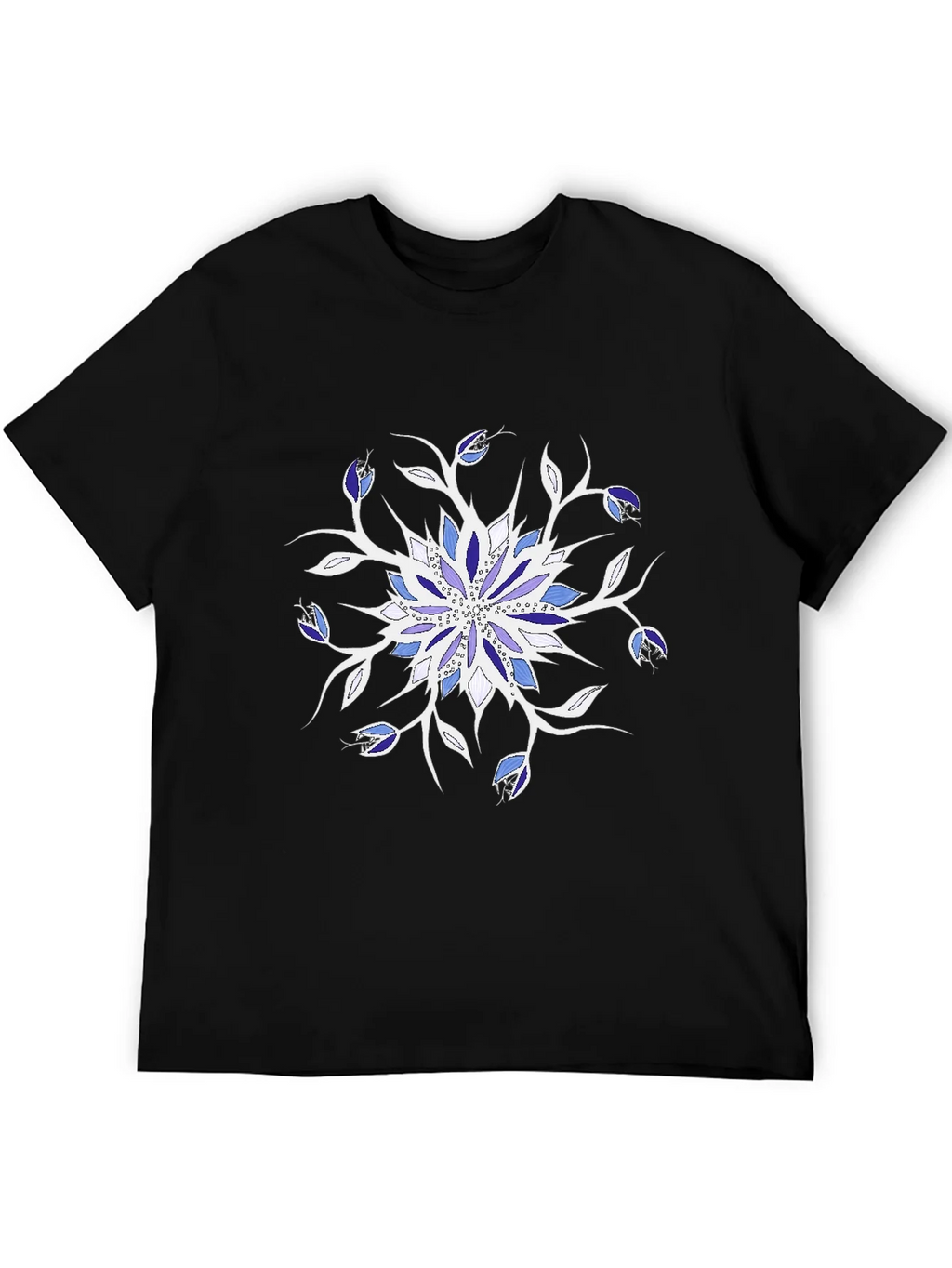 Blue Floral Mandala Black T-Shirt product image 8