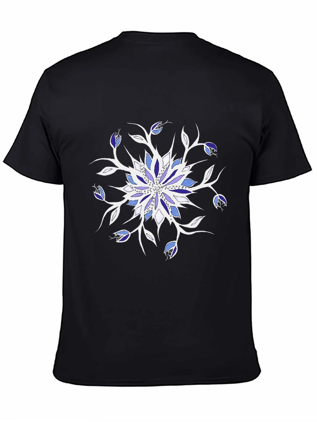 Blue Floral Mandala Black T-Shirt product image 7
