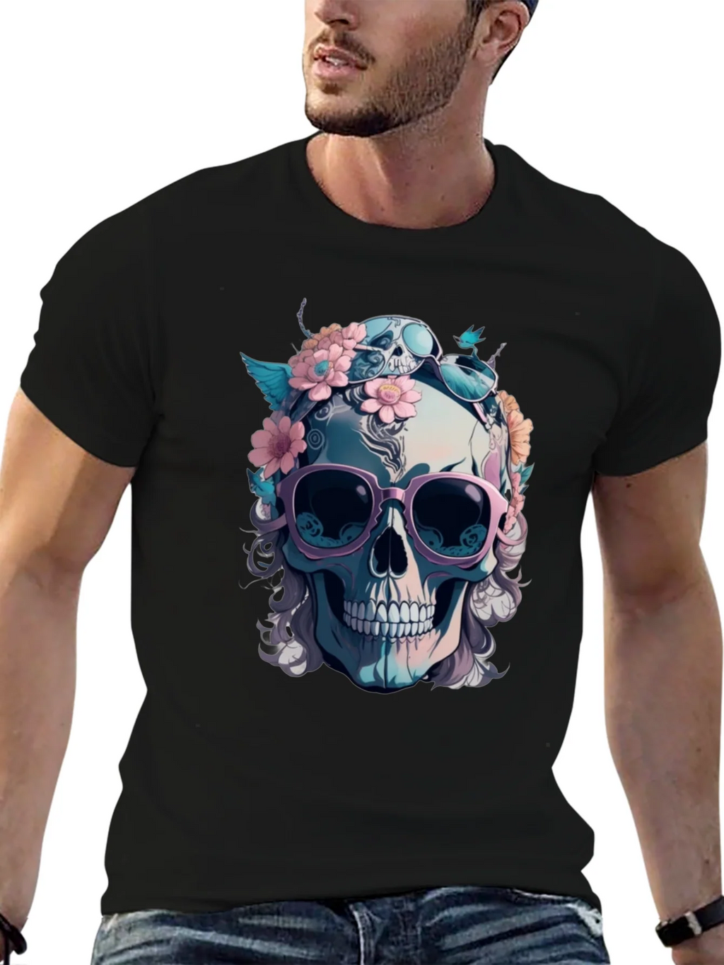 Skull & Flowers Graphic Tee - Mens Black Cotton T-Shirt product image 9