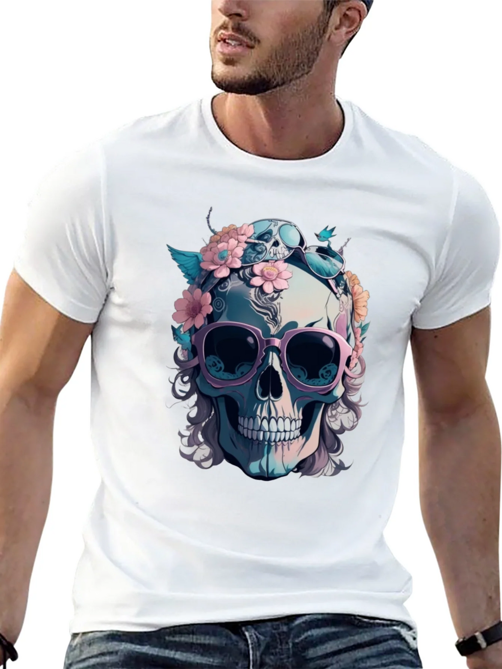 Skull & Flowers Graphic Tee - Mens Black Cotton T-Shirt product image 4