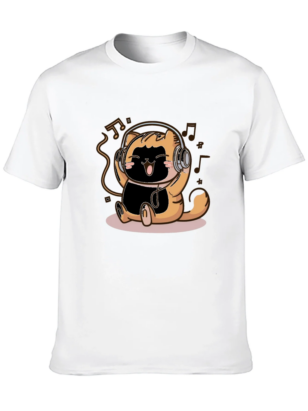 Cute Cartoon Cat Headphones Black T-Shirt product image 12