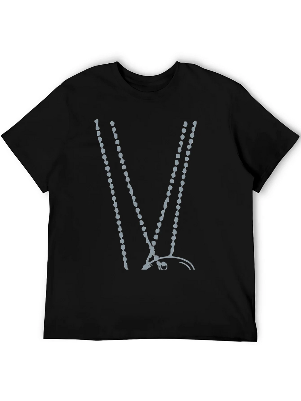 Abstract Beaded V-Neck Black T-Shirt