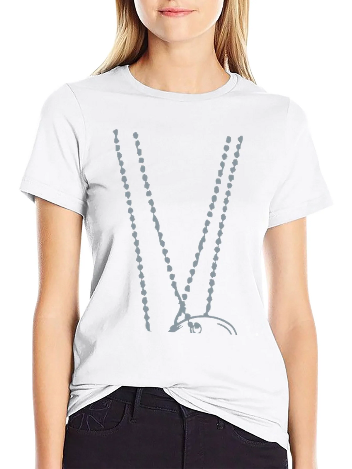 Abstract Beaded V-Neck Black T-Shirt