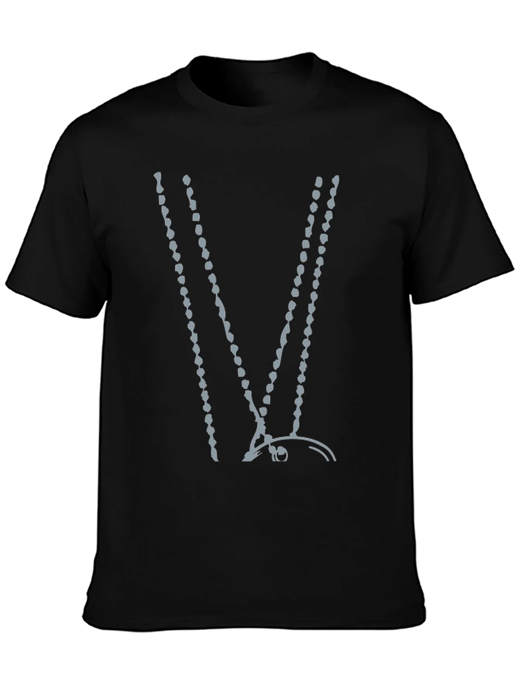 Abstract Beaded V-Neck Black T-Shirt