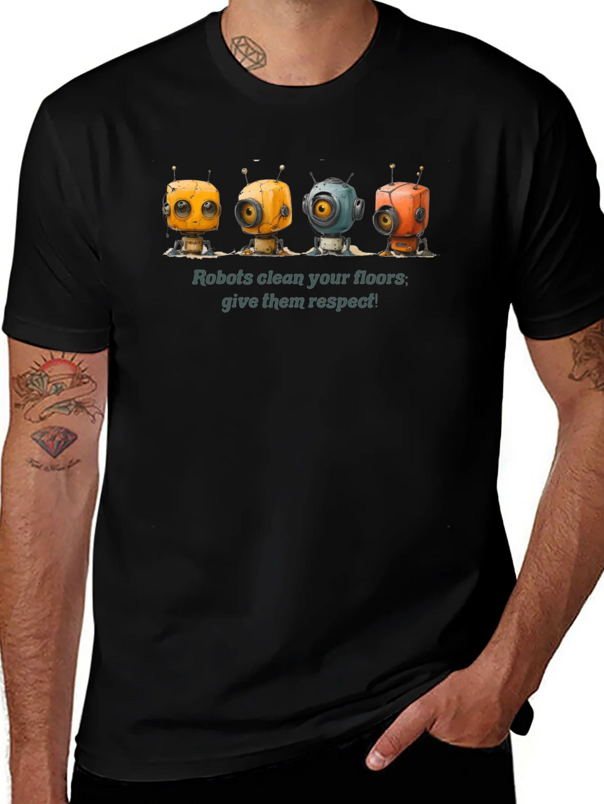 Robots Clean Floors - Give Them Respect Graphic T-Shirt product image 1