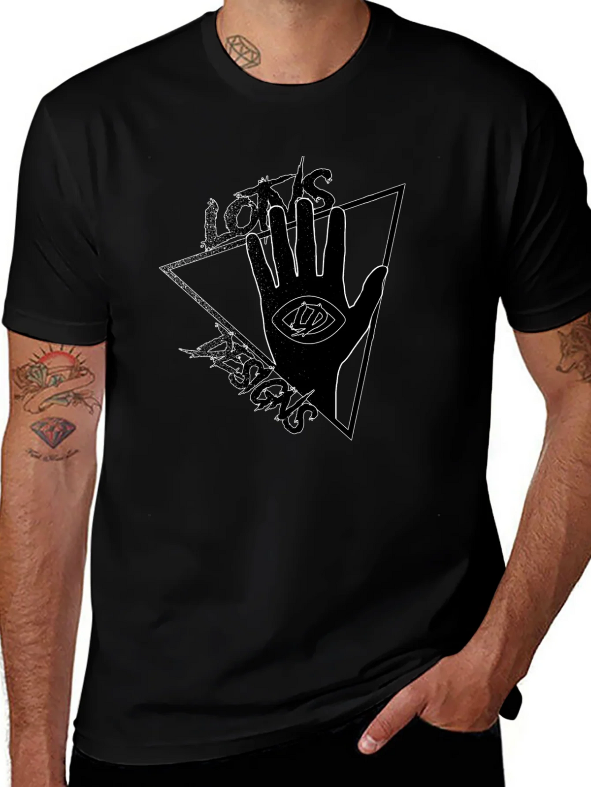 Eye Hand Triangle Graphic Tee - Black Cotton T-Shirt product image 1