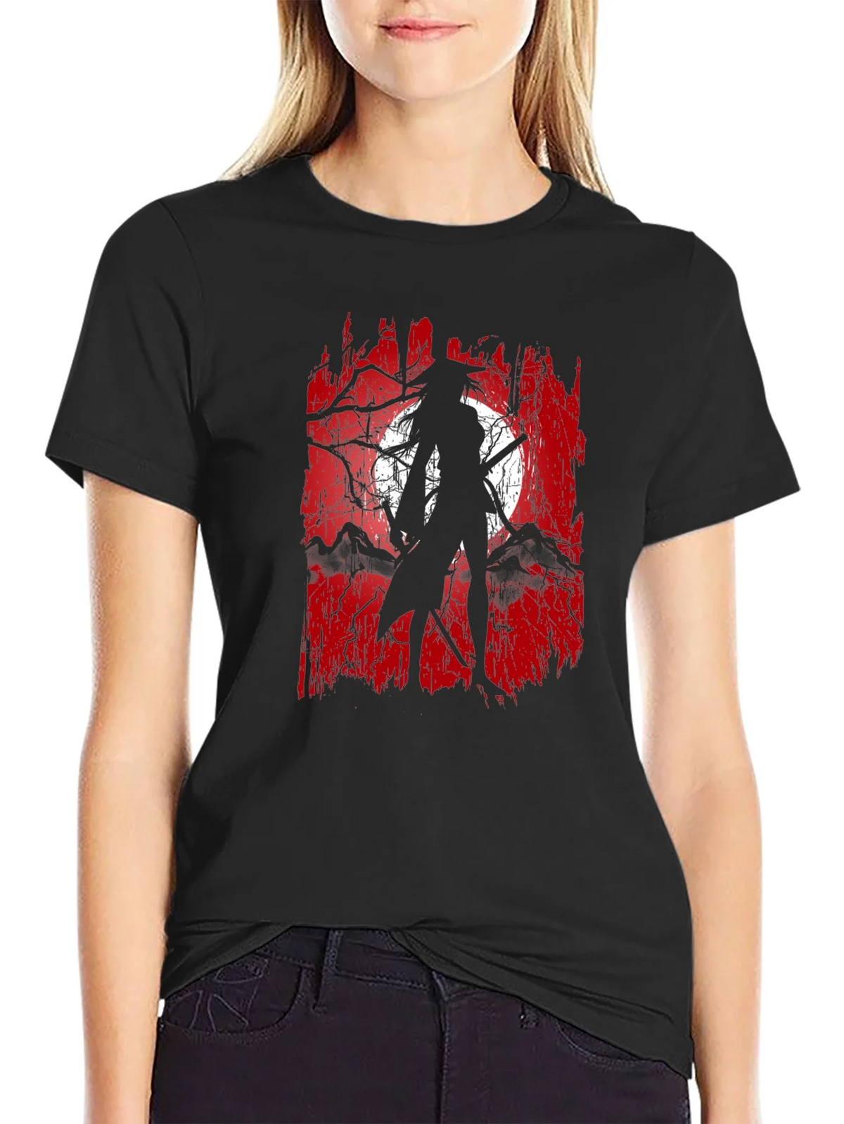 Samurai Moon Graphic Tee - Black Cotton product image 5